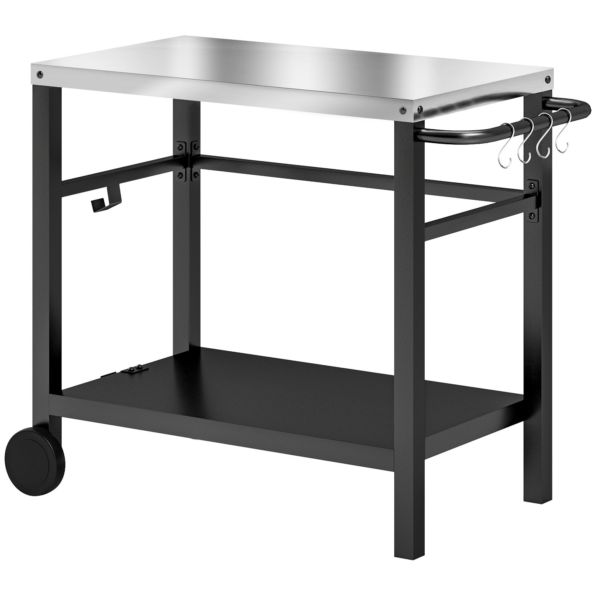 Grillbord för utomhusbruk med topp i rostfritt stål och hjul