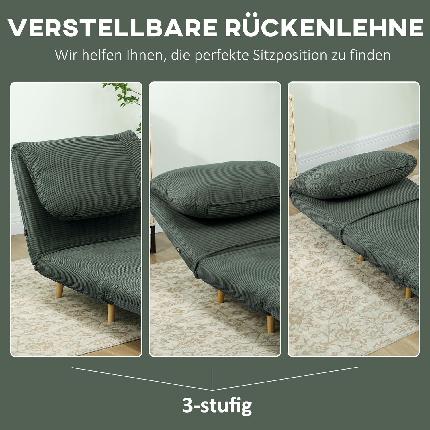 Grön justerbar manchester hopfällbar bäddsoffa – 82 x 89 x 83 cm