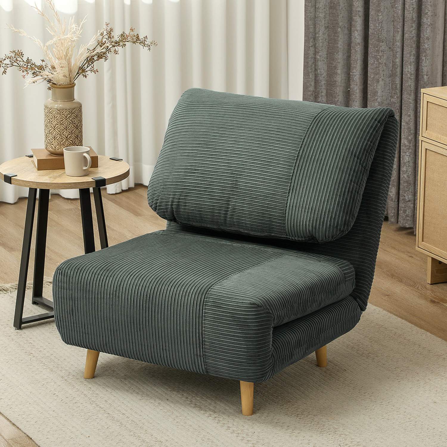 Grön justerbar manchester hopfällbar bäddsoffa – 82 x 89 x 83 cm