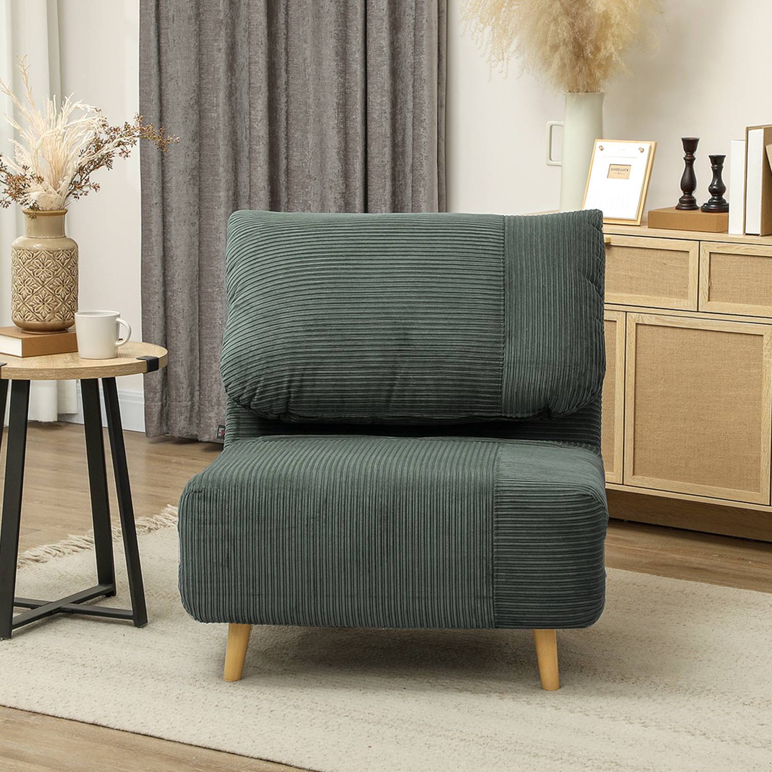 Grön justerbar manchester hopfällbar bäddsoffa – 82 x 89 x 83 cm