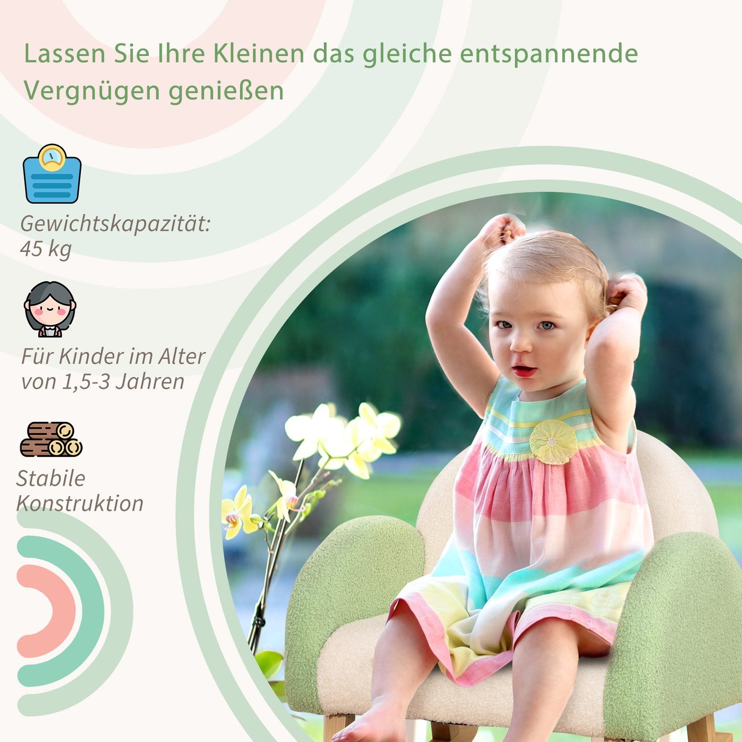 Grön lammskinnsgungsoffa för barn – Eucalyptus Wood, ålder 3+