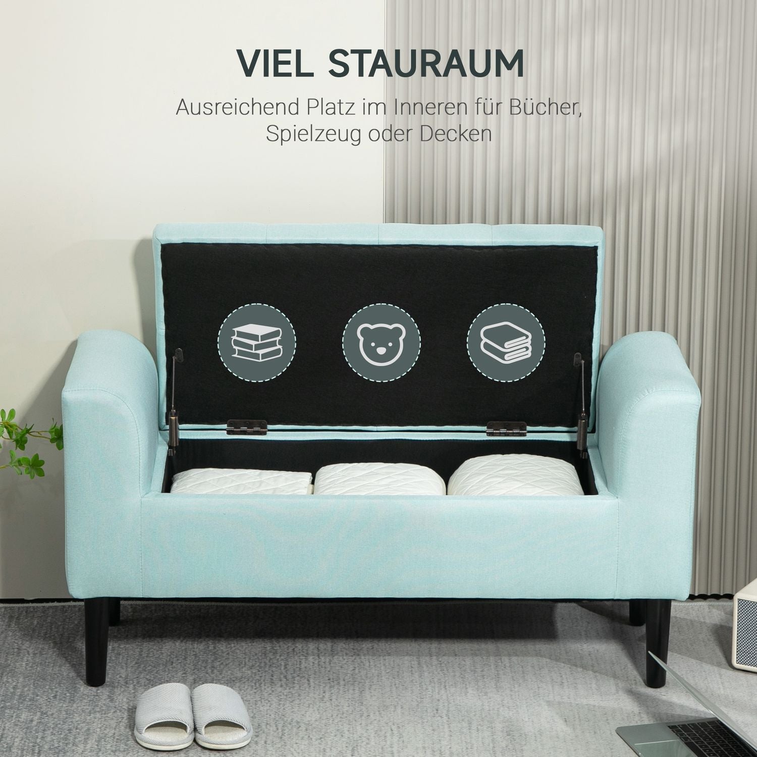 Grön stoppad förvaringsbänk – 100 x 40 x 44 cm