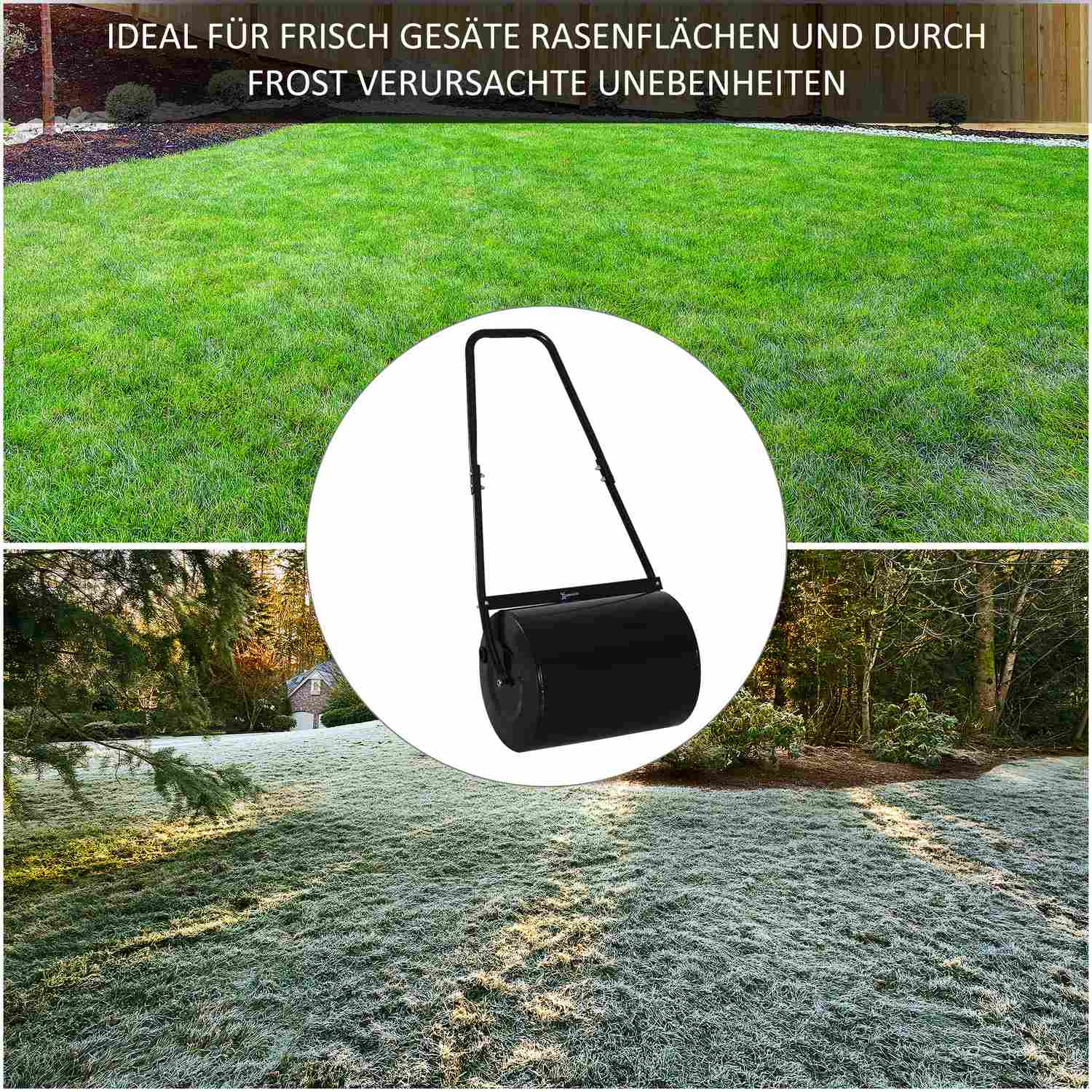 Gressrull 40cm, fyllbar metall – vann/sand, svart