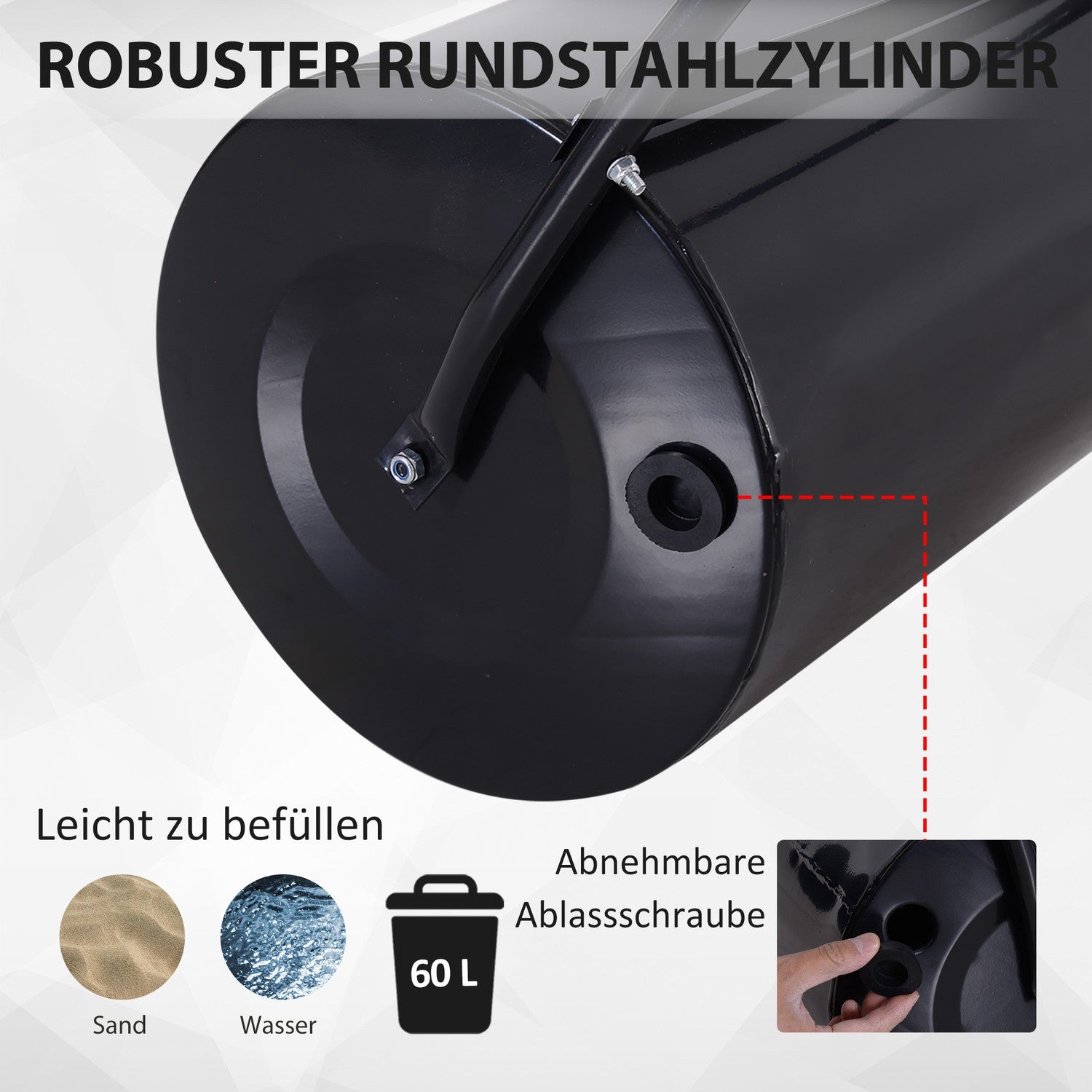 Gressrull 40cm, fyllbar metall – vann/sand, svart