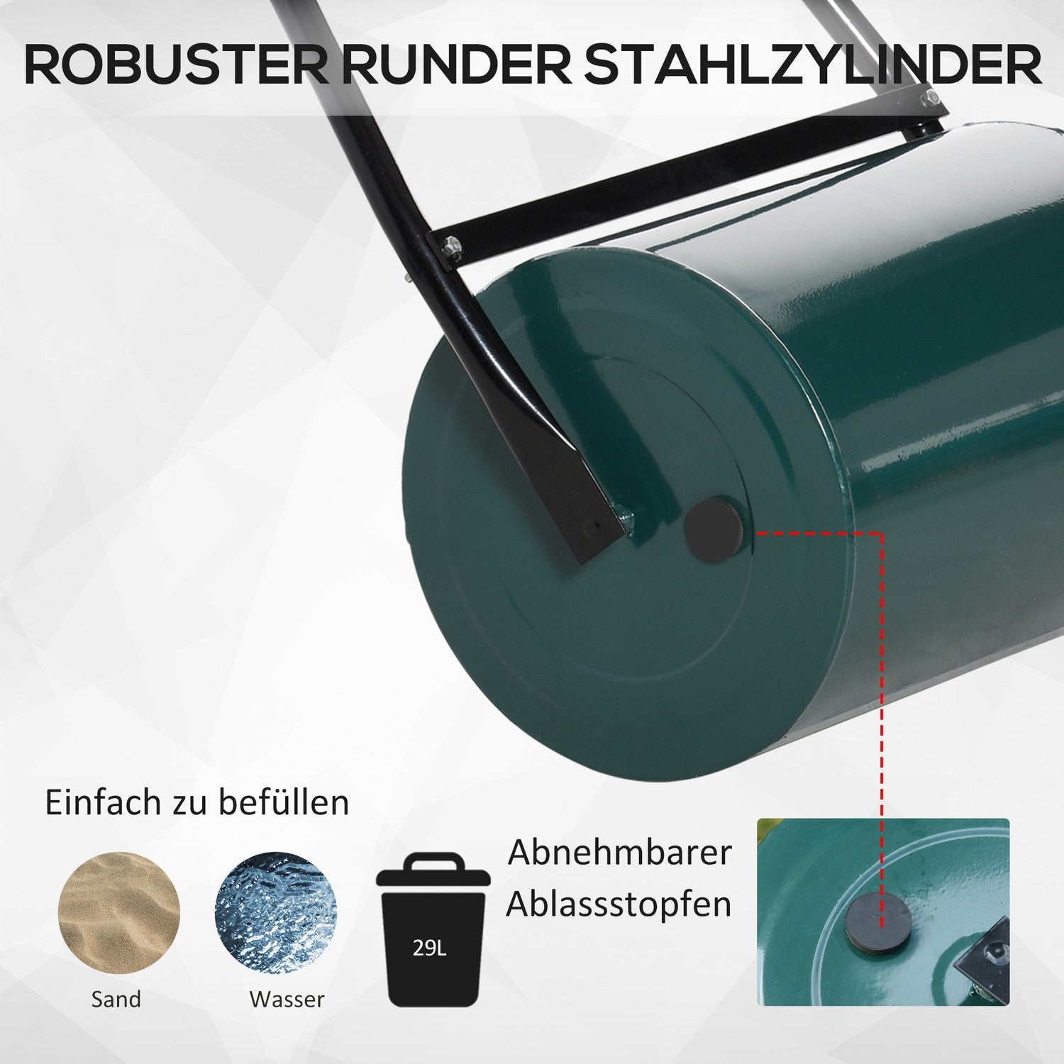 Gräsrulle med U-handtag, 31 cm diameter, metall, grön