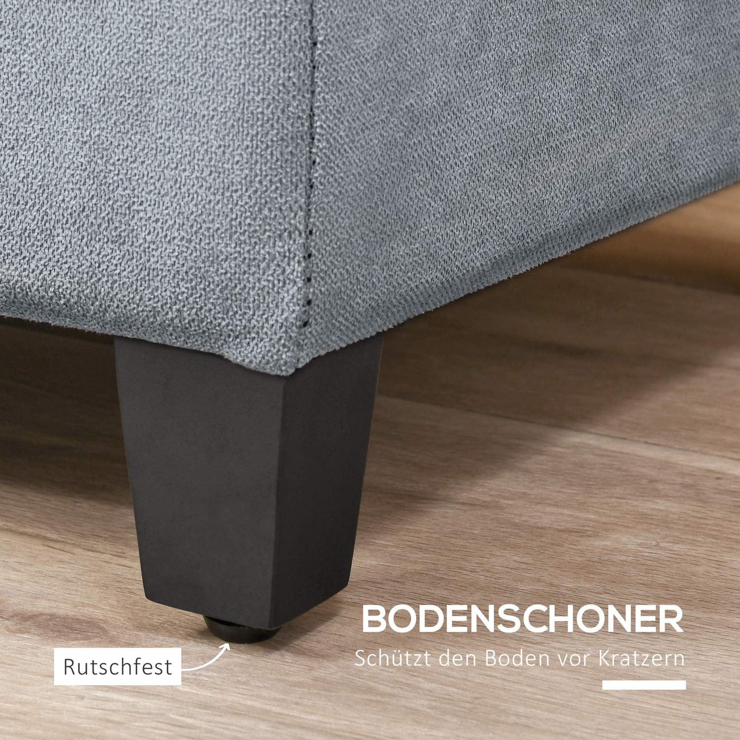 Grå stoppad förvaringsbänk – Linnelook Bed & Living Room