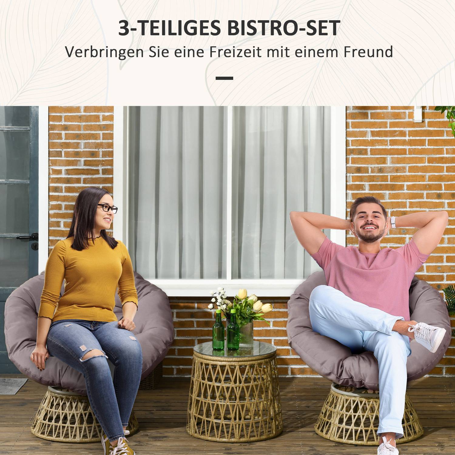Gul 3-delad trädgårdsbistroset med kuddar