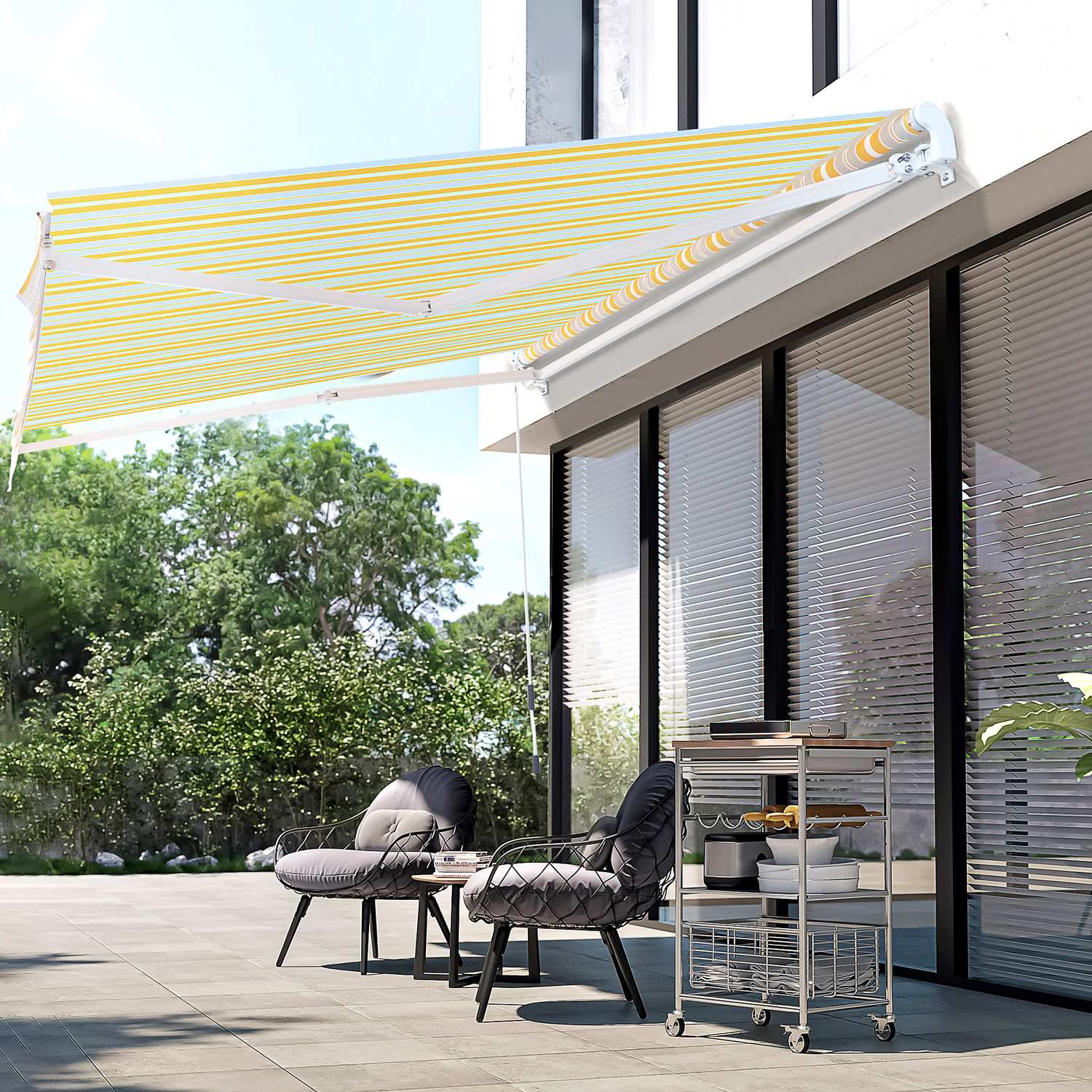Gulbeige solskyddsmarkis med handvev, aluminium