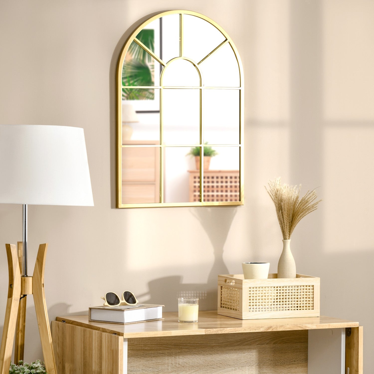 Guld hellängds väggspegel, 70x50cm, metallram