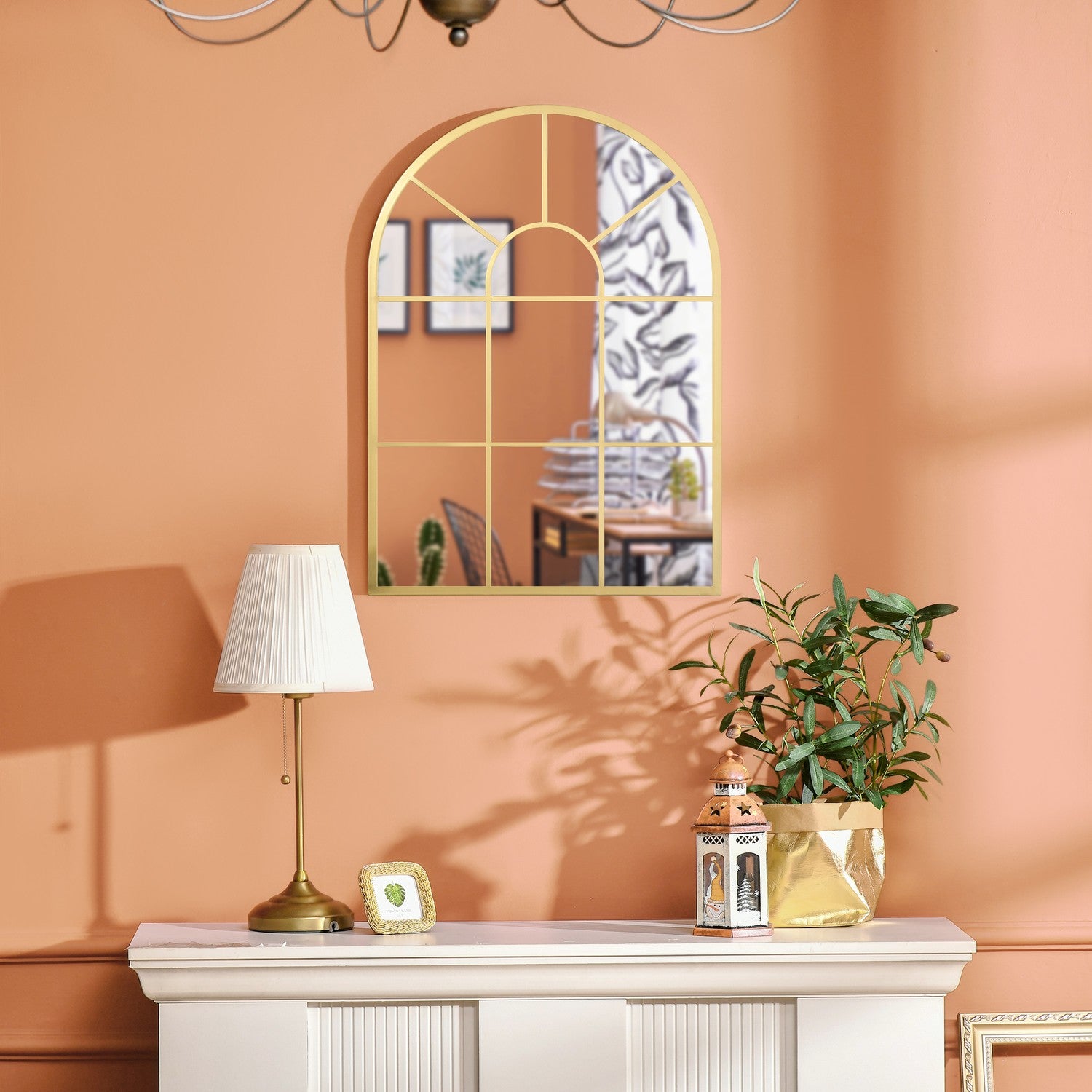 Guld hellängds väggspegel, 70x50cm, metallram