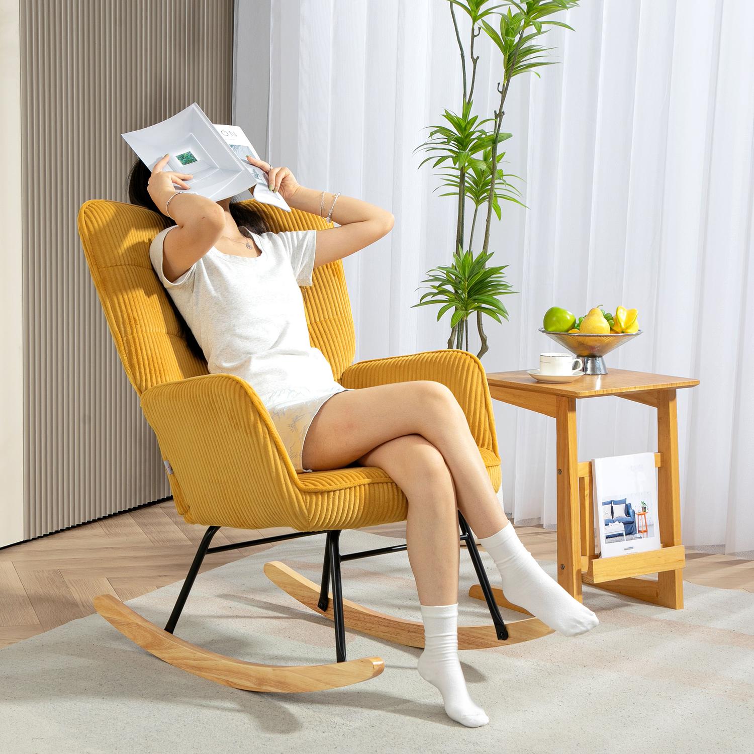 Gul gungstol med armstöd & trälöpare