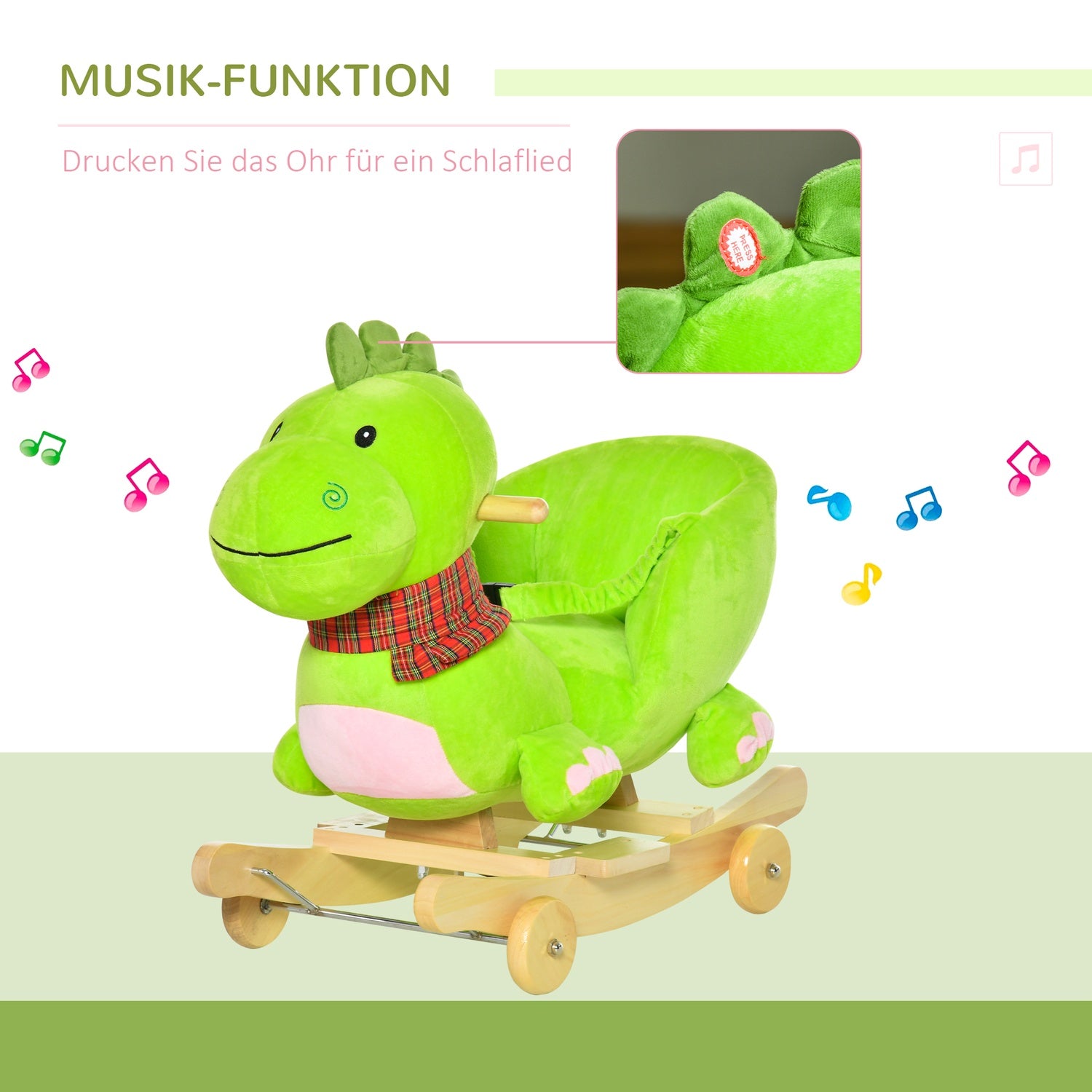 Gunghäst med hjul och musik, plysch, 18 månader+