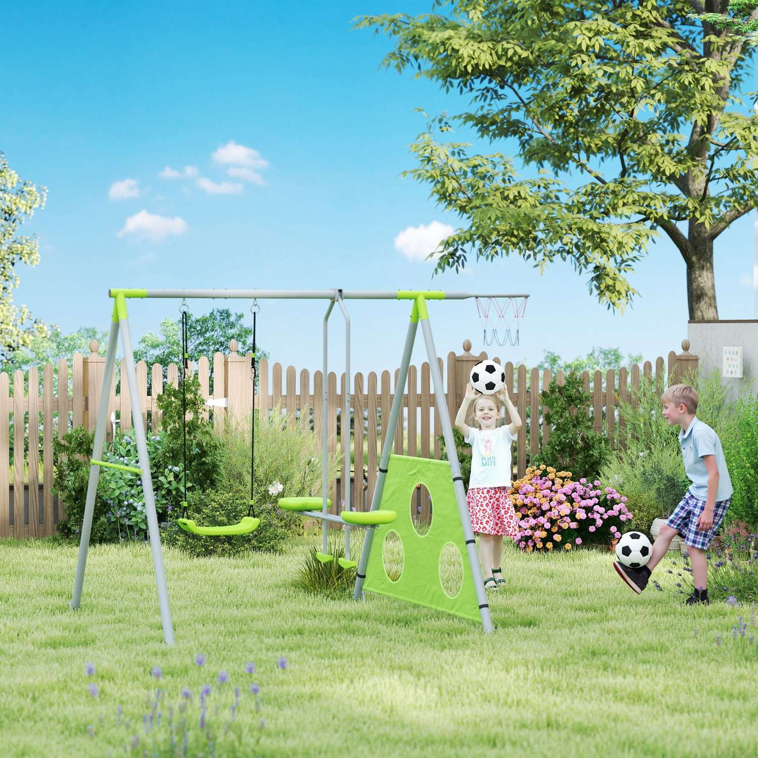 Gungställning för utomhusbruk för barn – rutschkana, båge, mål och gunga