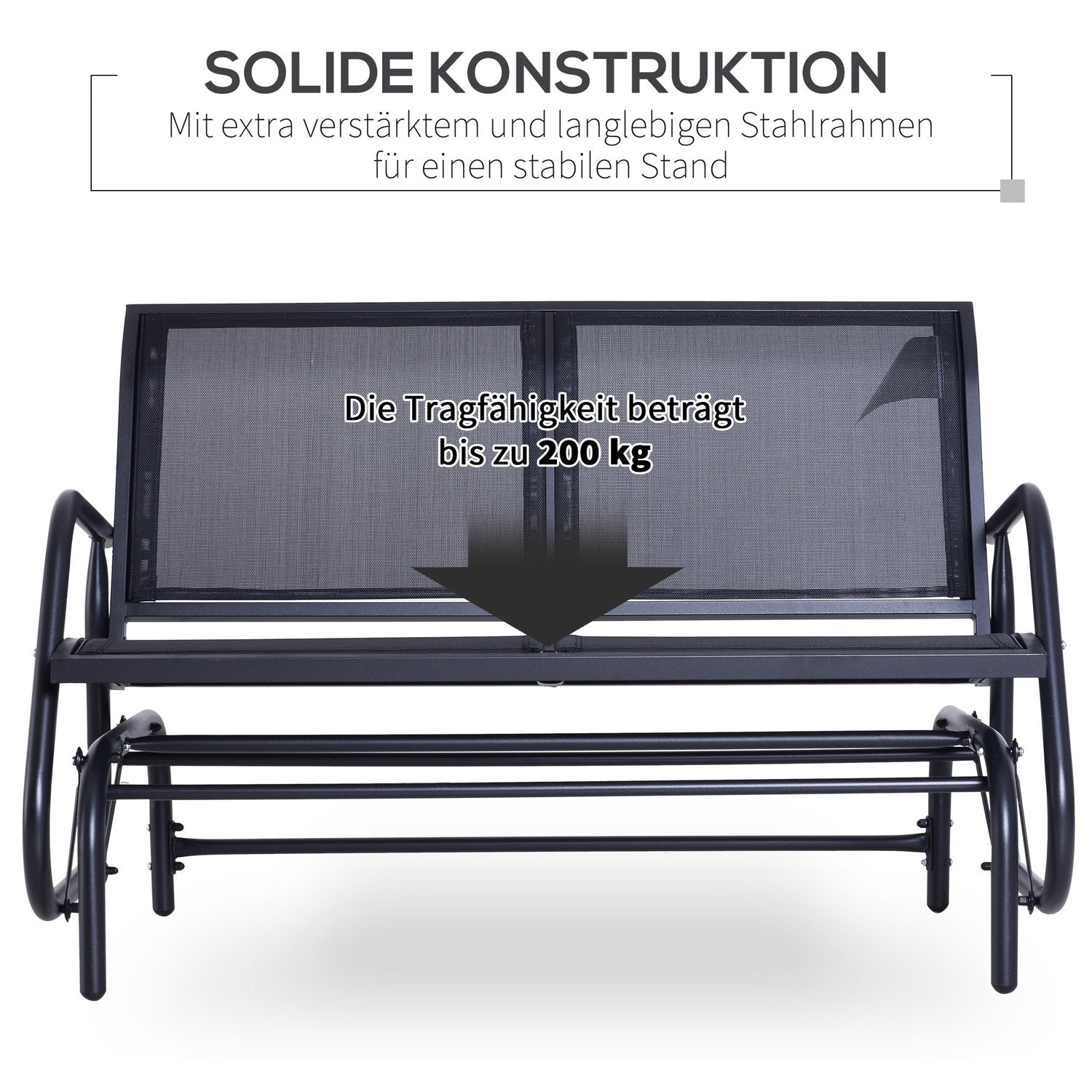 Black Metal Garden Swing – 2-sits, 120 x 70 x 88 cm