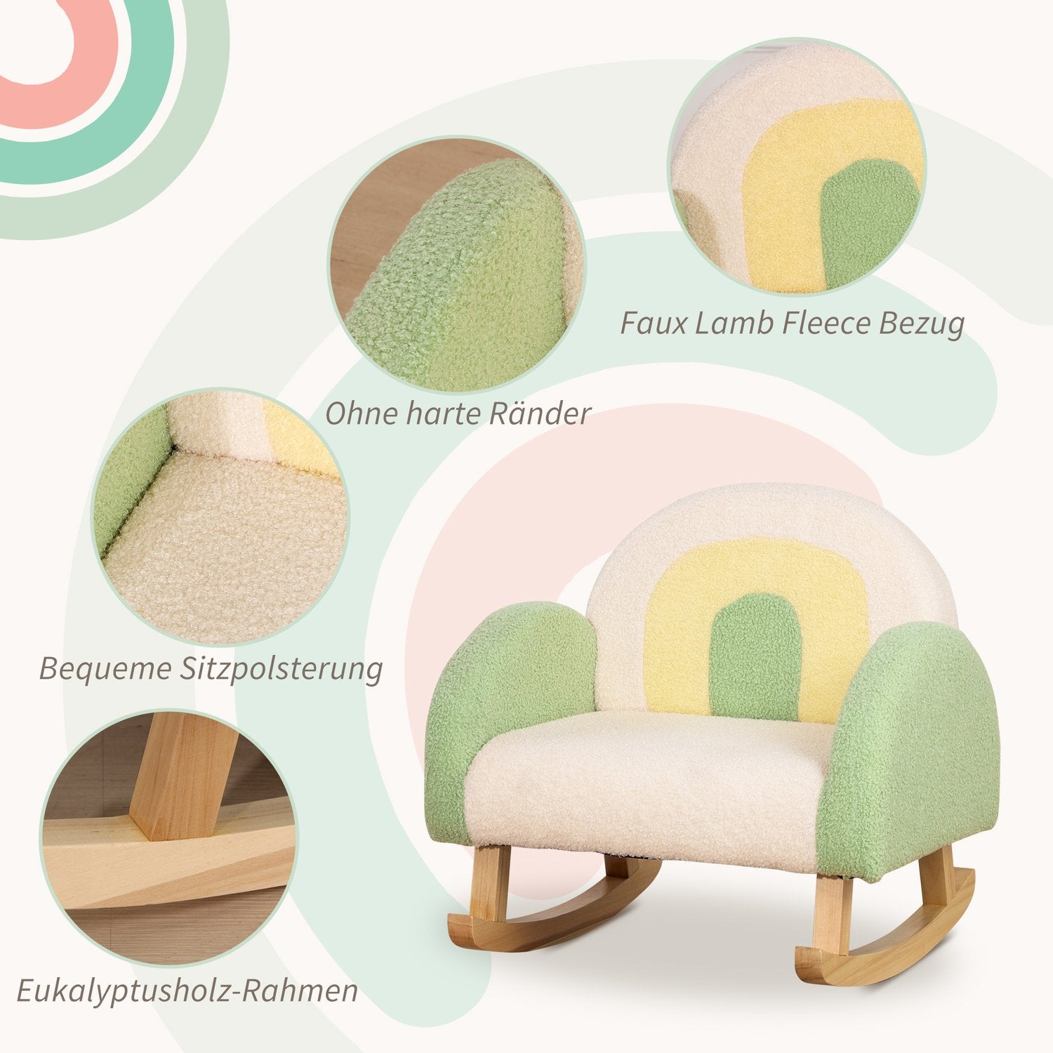 Grön lammskinnsgungsoffa för barn – Eucalyptus Wood, ålder 3+