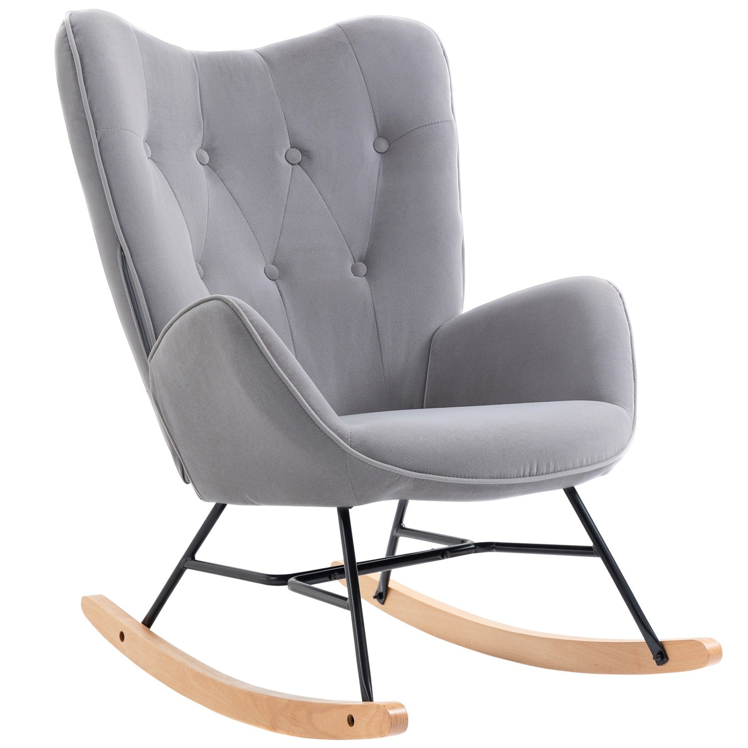Ergonomisk gungstol i sammetslook, 150 kg Kapacitet, ljusgrå