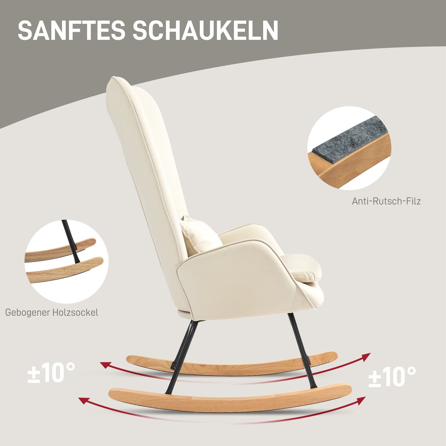 Gungstol i sammetslook, 120 kg Kapacitet, Gräddvit