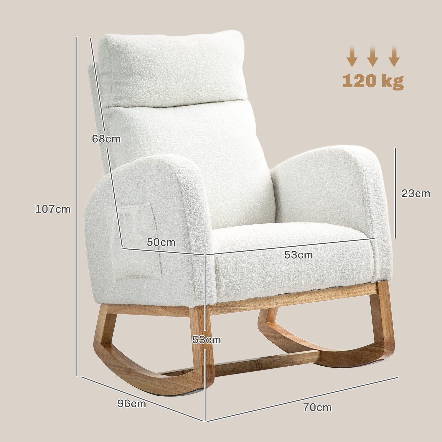 Cream White Velvet-Look gungstol, rymmer upp till 120 kg