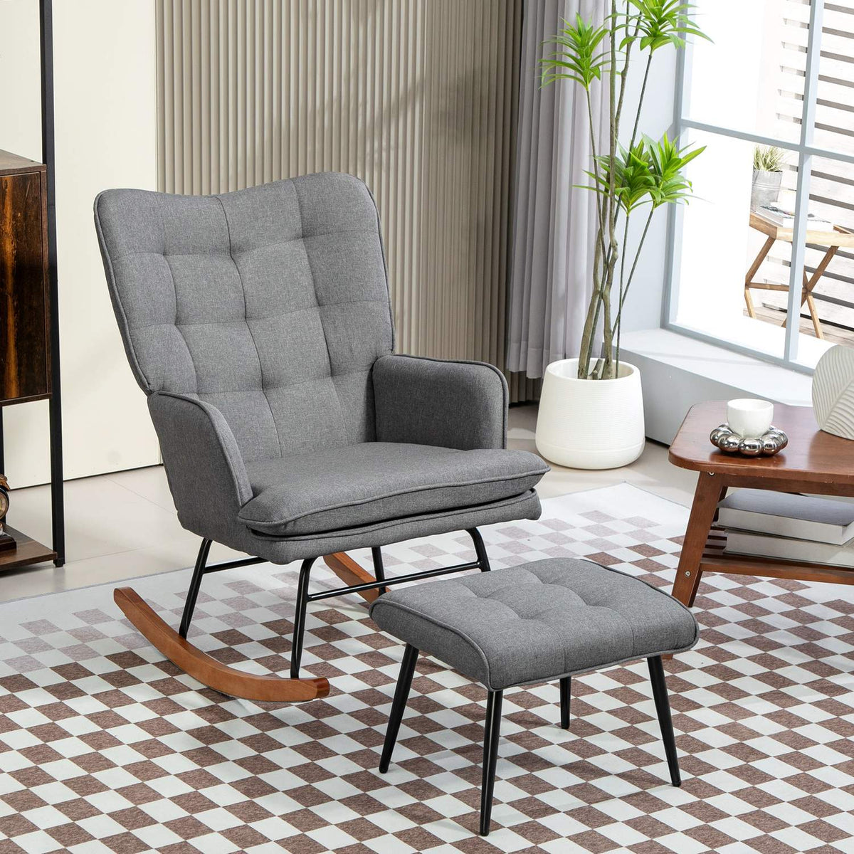 Gyngestol med krakk – linlook, 130 kg kapasitet