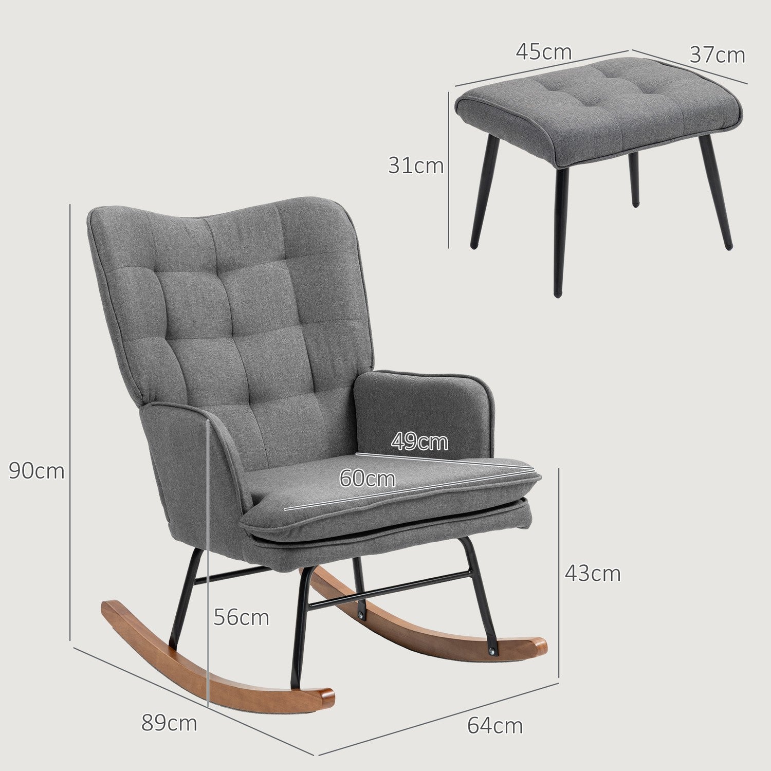 Gungstol med pall – Linnelook, 130 kg Kapacitet