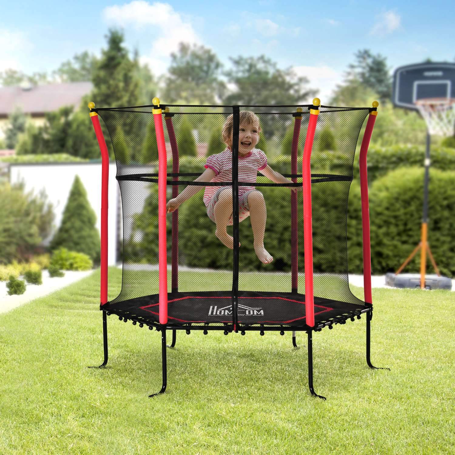 160 Cm Barnetrampolin Hagetrampolin Med Sikkerhetsnett Kantbeskyttelse Fitness Trampoline Mini Trampoline Med Nett For 3-10 år Barn