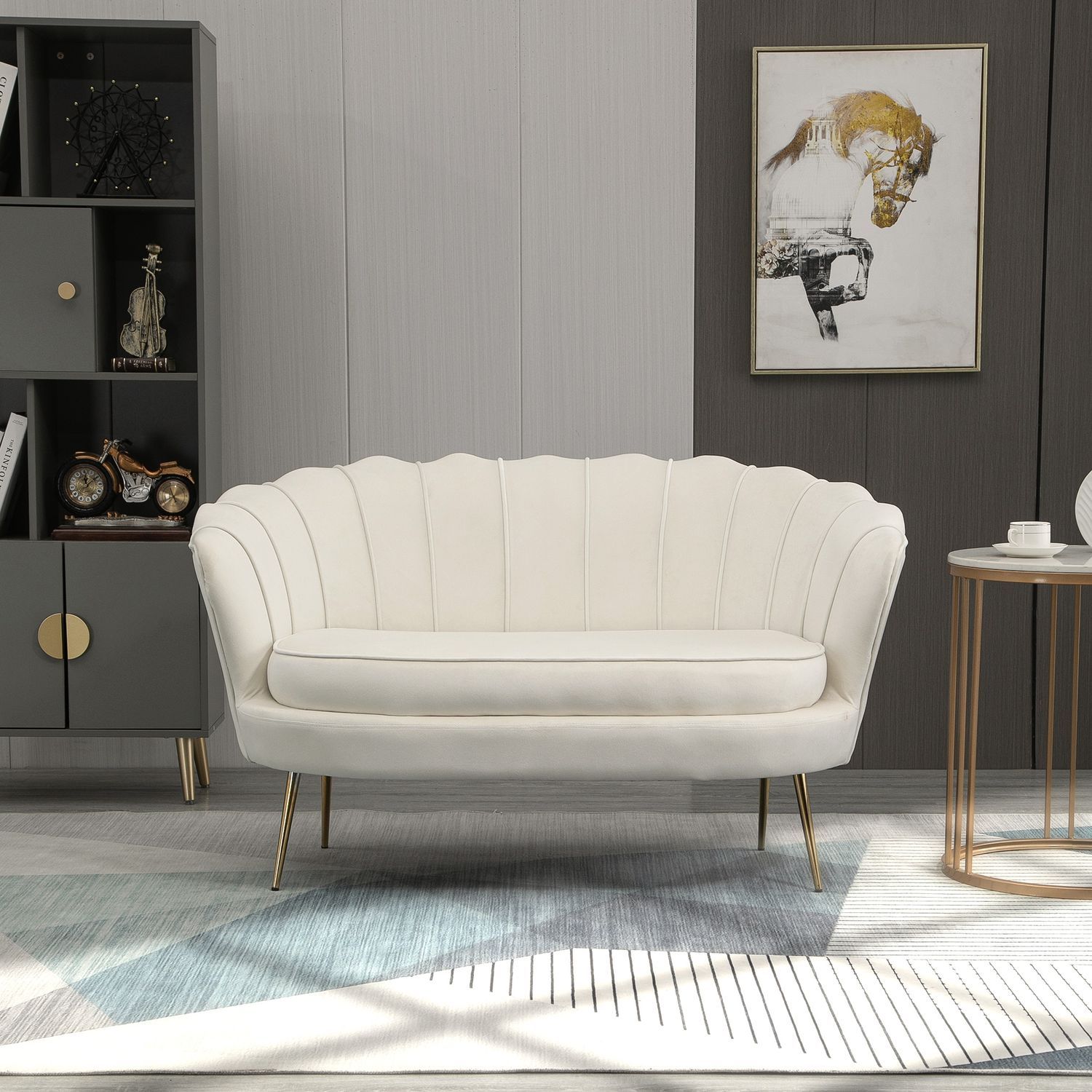 2-seters sofa Sofa Polstret sofa Loveseat Armlen Fløyel Opp til 150 Kg Stue Soverom Creme 130X77X77Cm