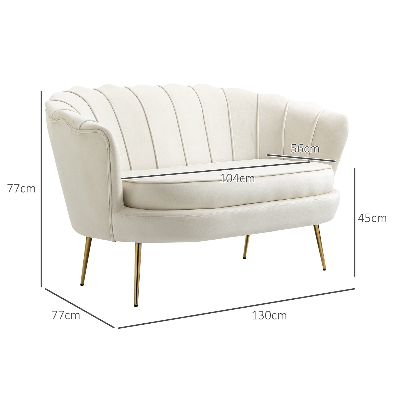 2-seters sofa Sofa Polstret sofa Loveseat Armlen Fløyel Opp til 150 Kg Stue Soverom Creme 130X77X77Cm