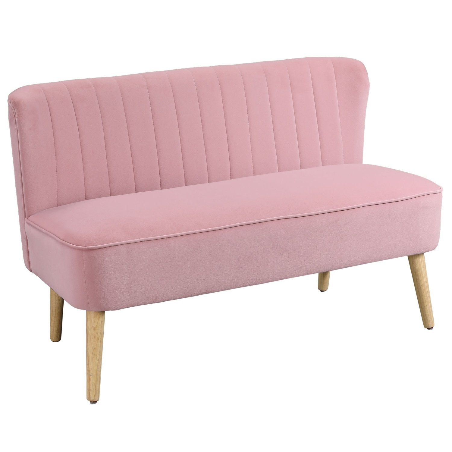 2-Sits Tygsoffa, Stoppad Soffa, Dubbelsoffa, Sittmöbler, Loungesoffa, Trä, Skum, Sammetsliknande Polyester, Rosa, 117 X 56,5 X 77 Cm