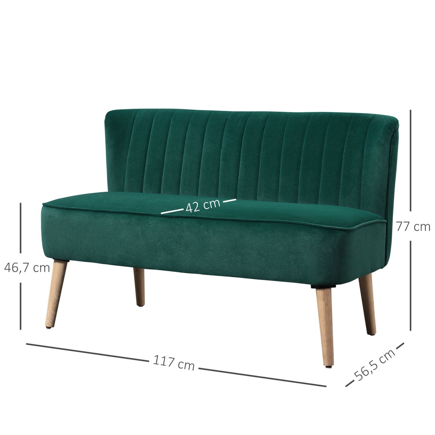 2-seters loungesofa 2-seters sofa Trefløyelslignende polyesterskum Mørkegrønn 117 X 56,5 X 77 Cm