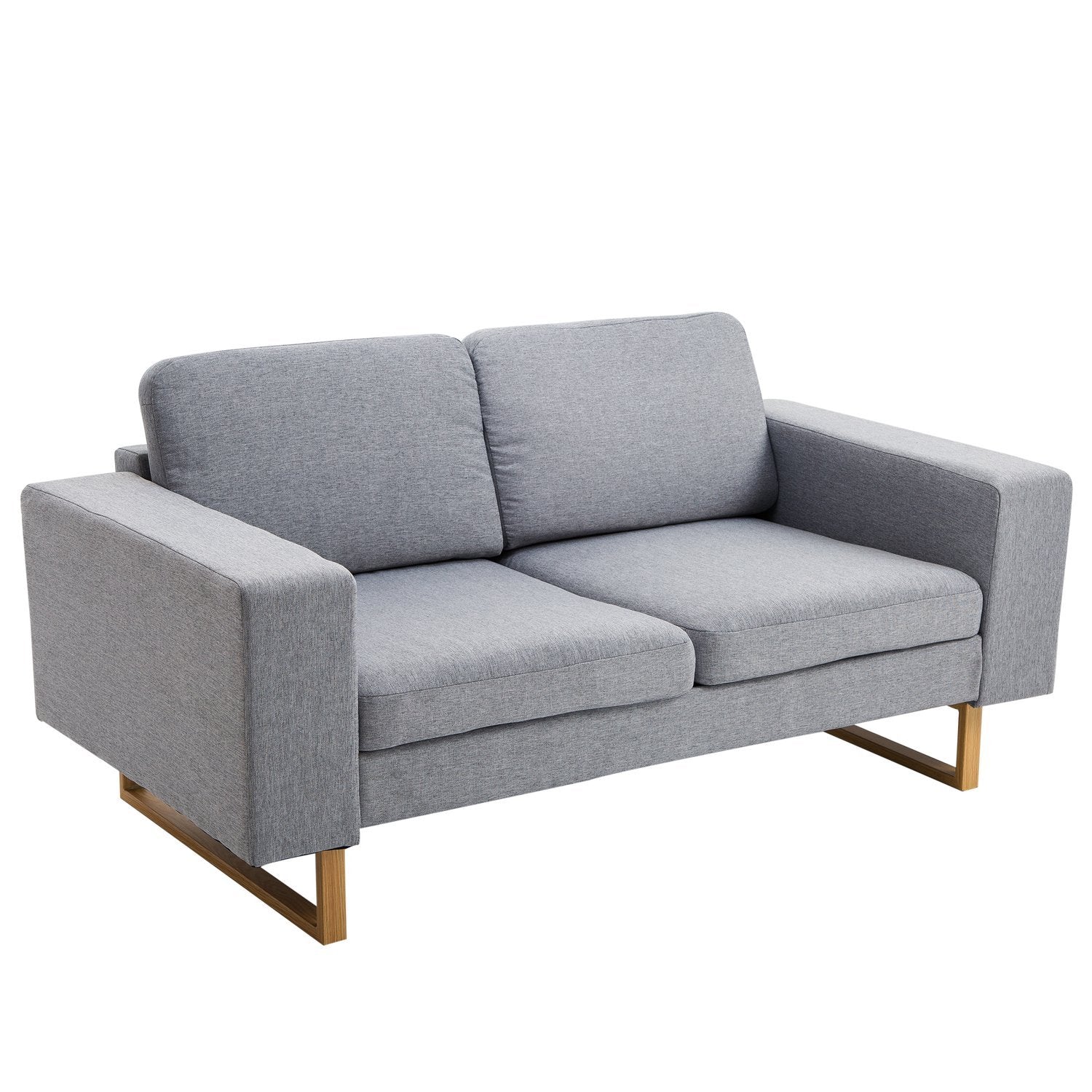 2-Sits Soffa, Hörnsoffa, Stoppad Soffa, Tygsoffa, Sittmöbler, Trä, Ljusgrå