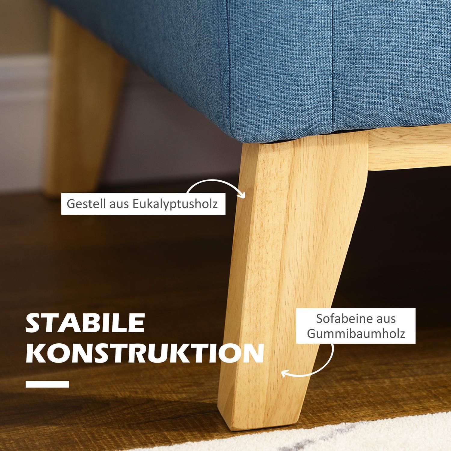 2-Sits Soffa Dubbel Soffa Linnelook Tvåsits Kudde Träben Upp Till 150Kg Blå 137X78X78Cm