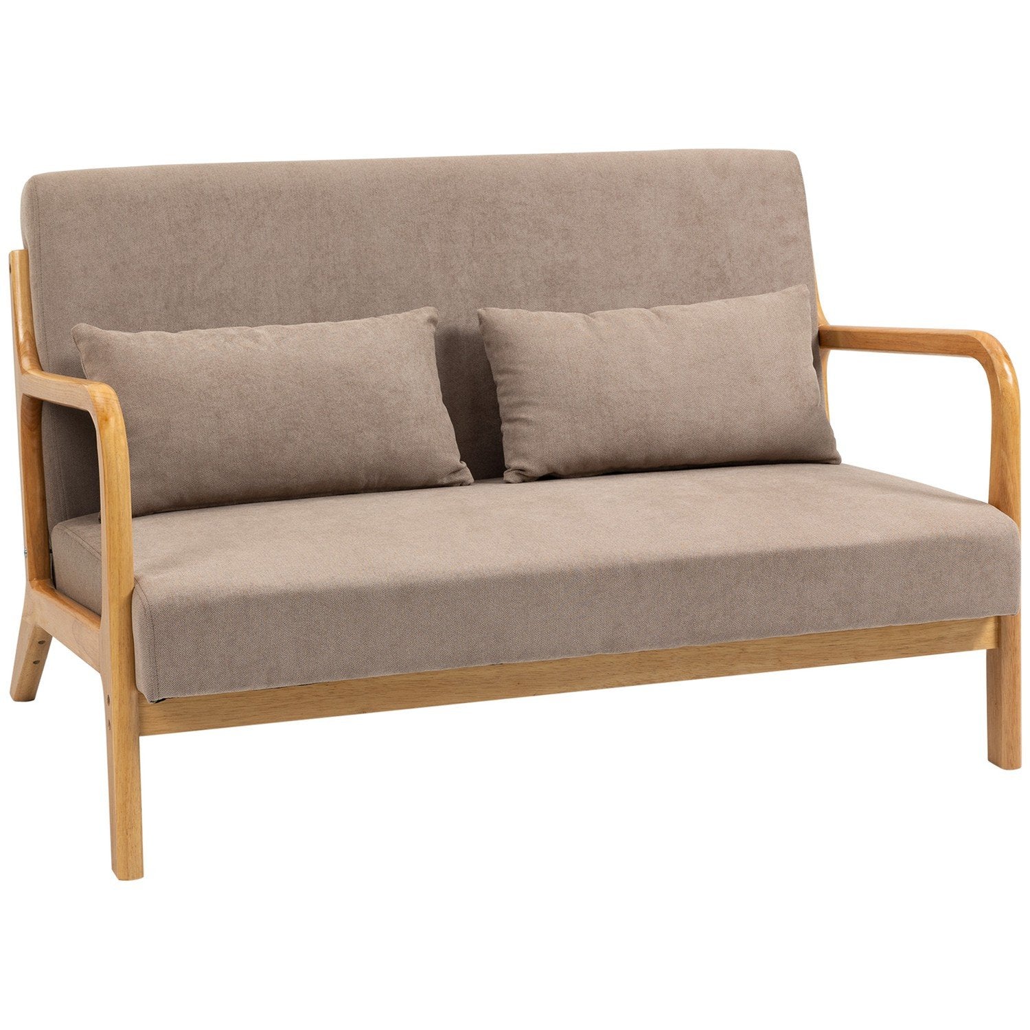 2-seters sofa Loveseat 2-seter med puter og fløyelslook Gummitre, lys grå, 122 X 71 X 76 cm