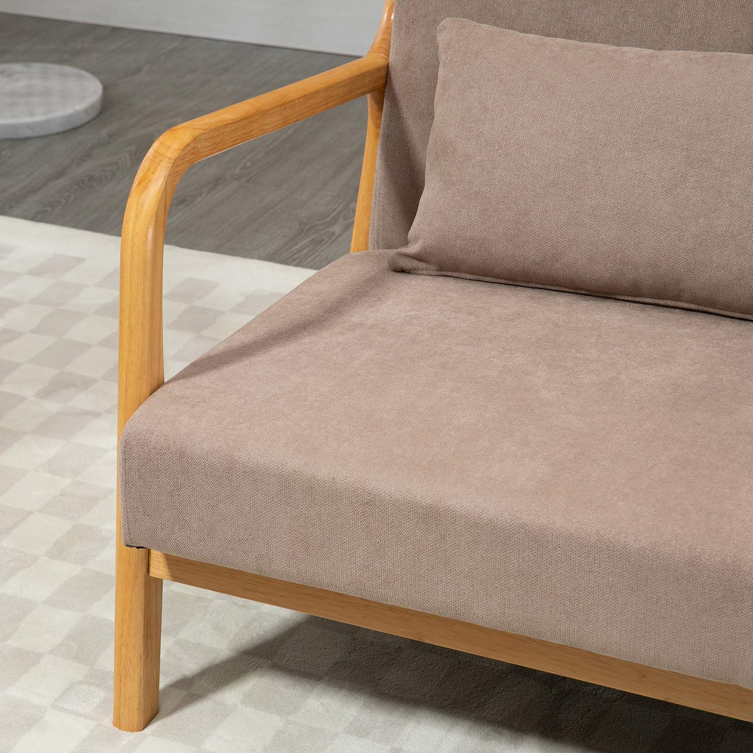 2-seters sofa Loveseat 2-seter med puter og fløyelslook Gummitre, lys grå, 122 X 71 X 76 cm