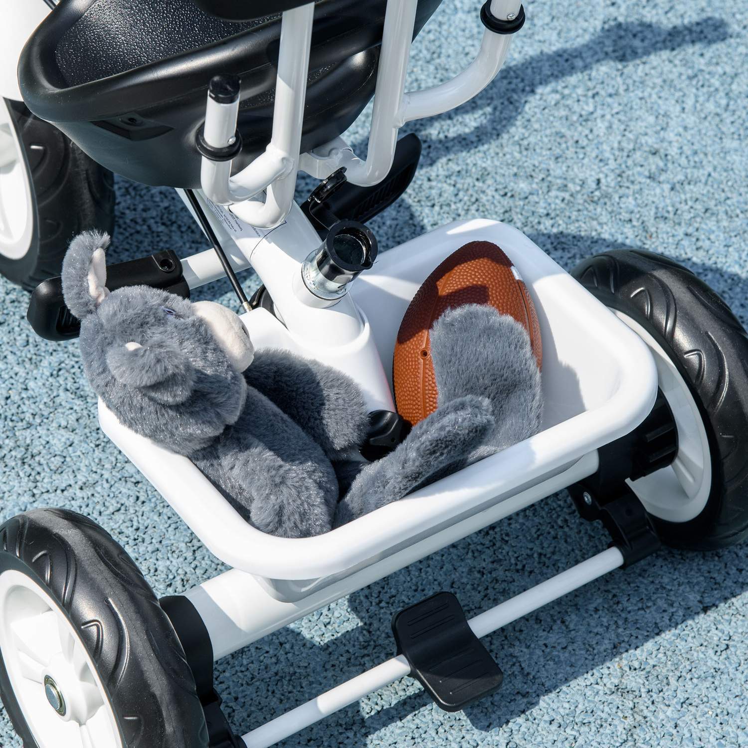 6-i-1 Tricycle Push Bar Trehjulssykkel for barn Avtakbar solskjerm Justerbar balanse Sykkelkoppholderkurv 1-5 år Hvit