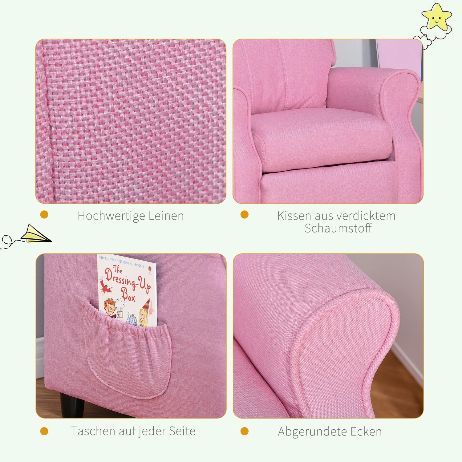 Justerbar barnesofa med fotstøtte, komfortabel barnestol for 3-5 år, rosa, 58X53X70cm, perfekt for gutter og jenter