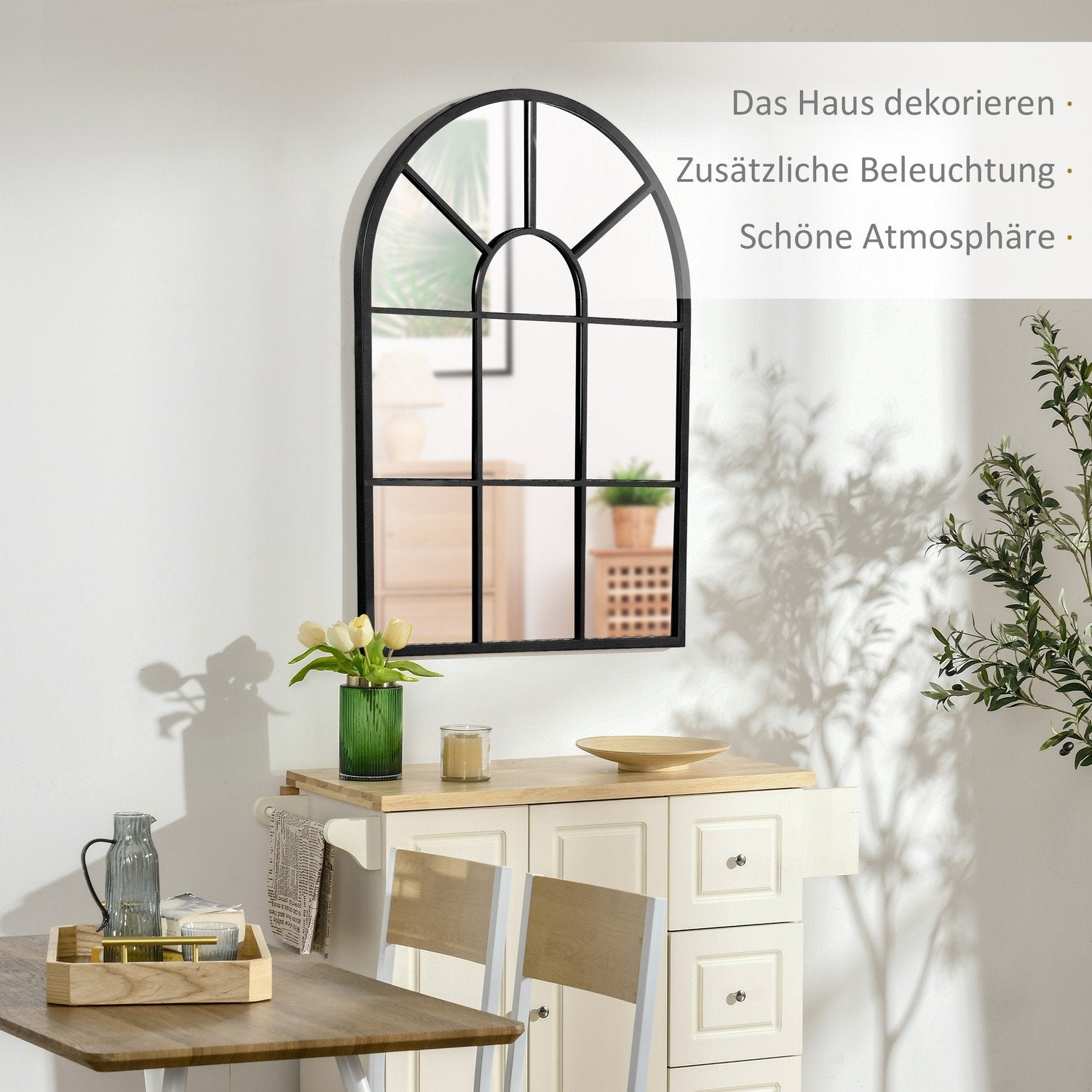 Buet vindu Veggspeil 91X60Cm Metallramme Glass Til Stue Soverom Spisestue Svart