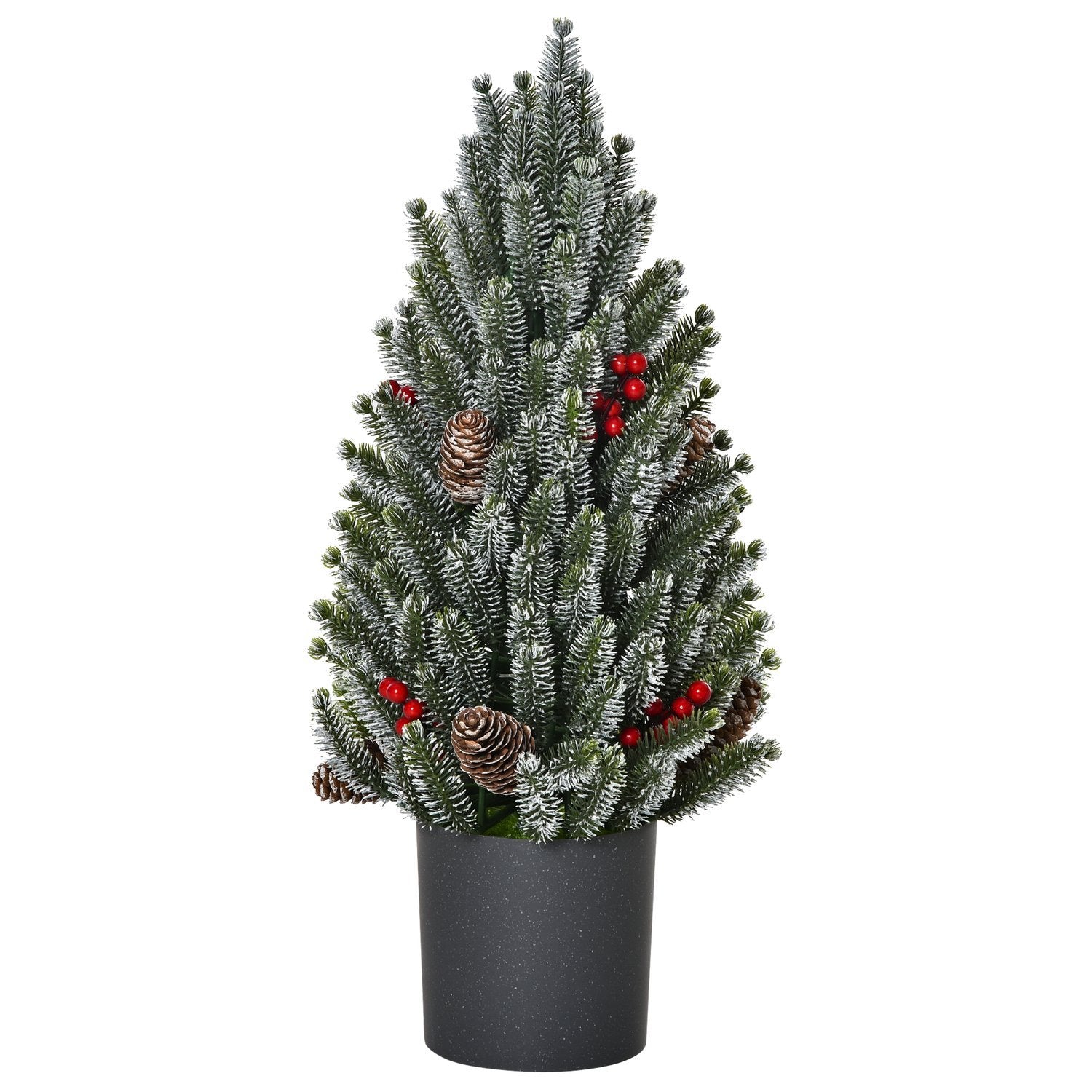 Kunstig juletrebord juletre 170 grener Snødekket design med plastbunn bær kjegler Pe Pvc Ø27 ​​​​X 47 Cm