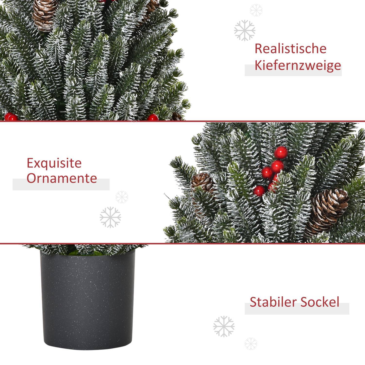 Kunstig juletrebord juletre 170 grener Snødekket design med plastbunn bær kjegler Pe Pvc Ø27 ​​​​X 47 Cm