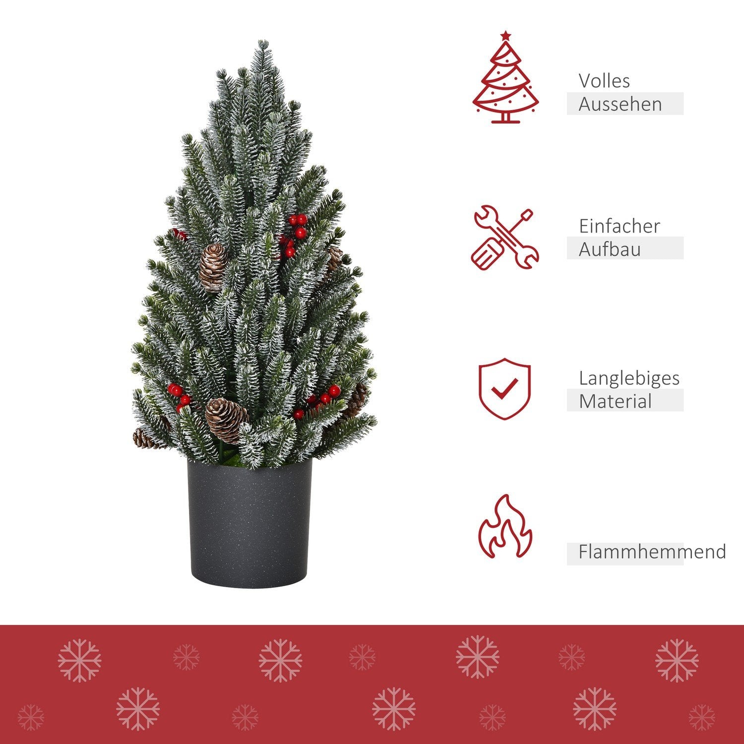 Kunstig juletrebord juletre 170 grener Snødekket design med plastbunn bær kjegler Pe Pvc Ø27 ​​​​X 47 Cm