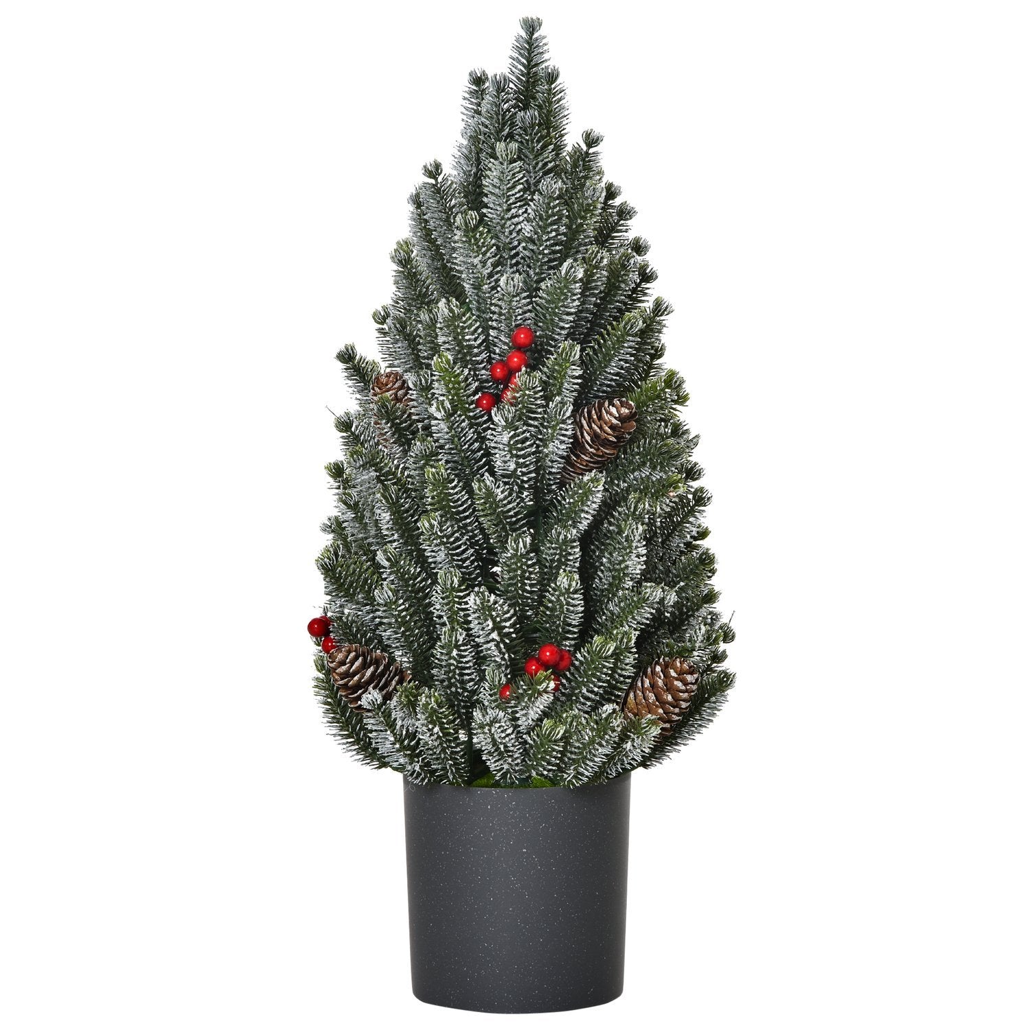 Kunstig juletrebord juletre 170 grener Snødekket design med plastbunn bær kjegler Pe Pvc Ø27 ​​​​X 47 Cm