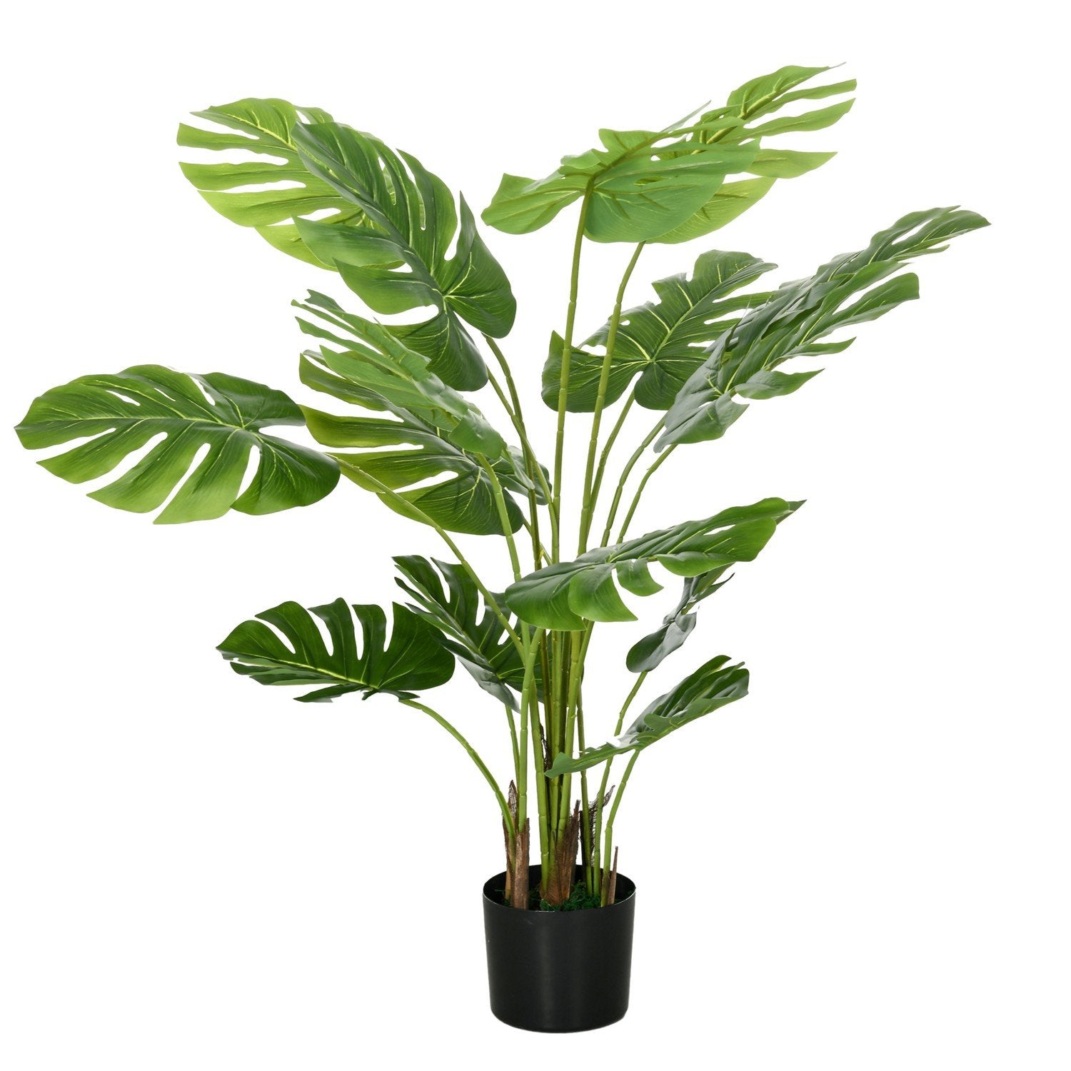 Kunstig Monstera 120 cm kunstig plante med planting og pe-mose, bedragerisk ekte, til stuen, grønn