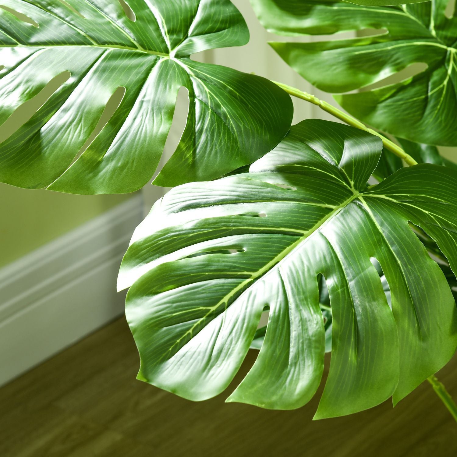 Kunstig Monstera 120 cm kunstig plante med planting og pe-mose, bedragerisk ekte, til stuen, grønn