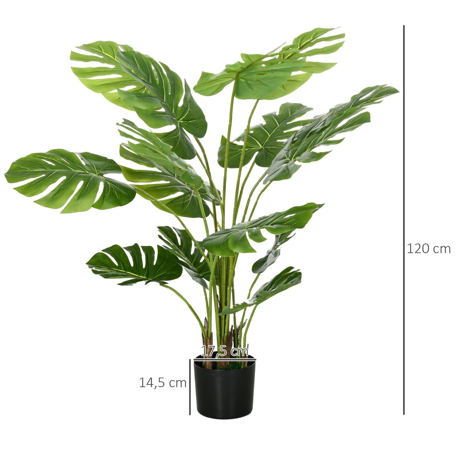 Kunstig Monstera 120 cm kunstig plante med planting og pe-mose, bedragerisk ekte, til stuen, grønn