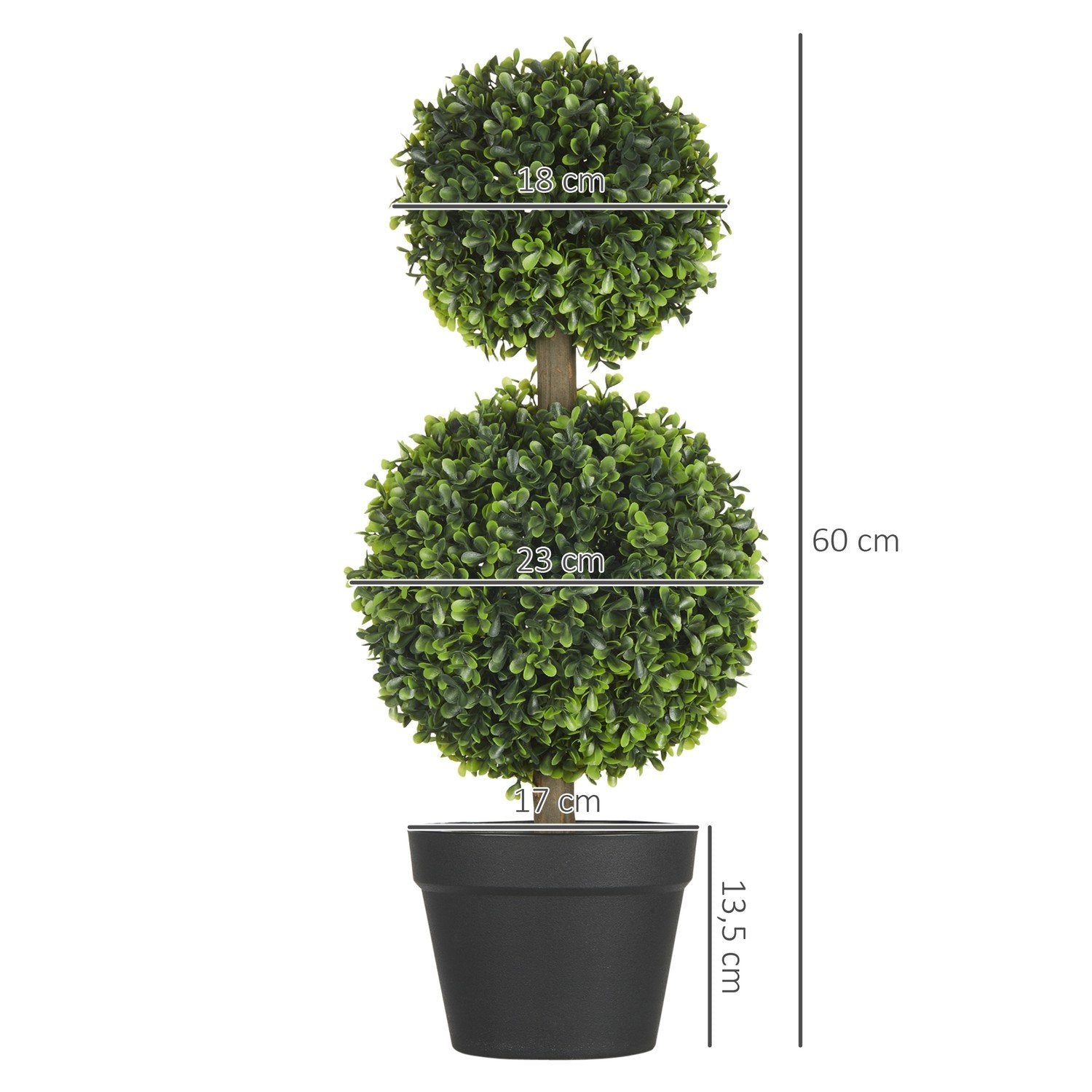 Kunstige planter, sett med 2 buksbom, 60 cm dobbelt ball kunstig plante, UV-bestandig potteplante, grønn