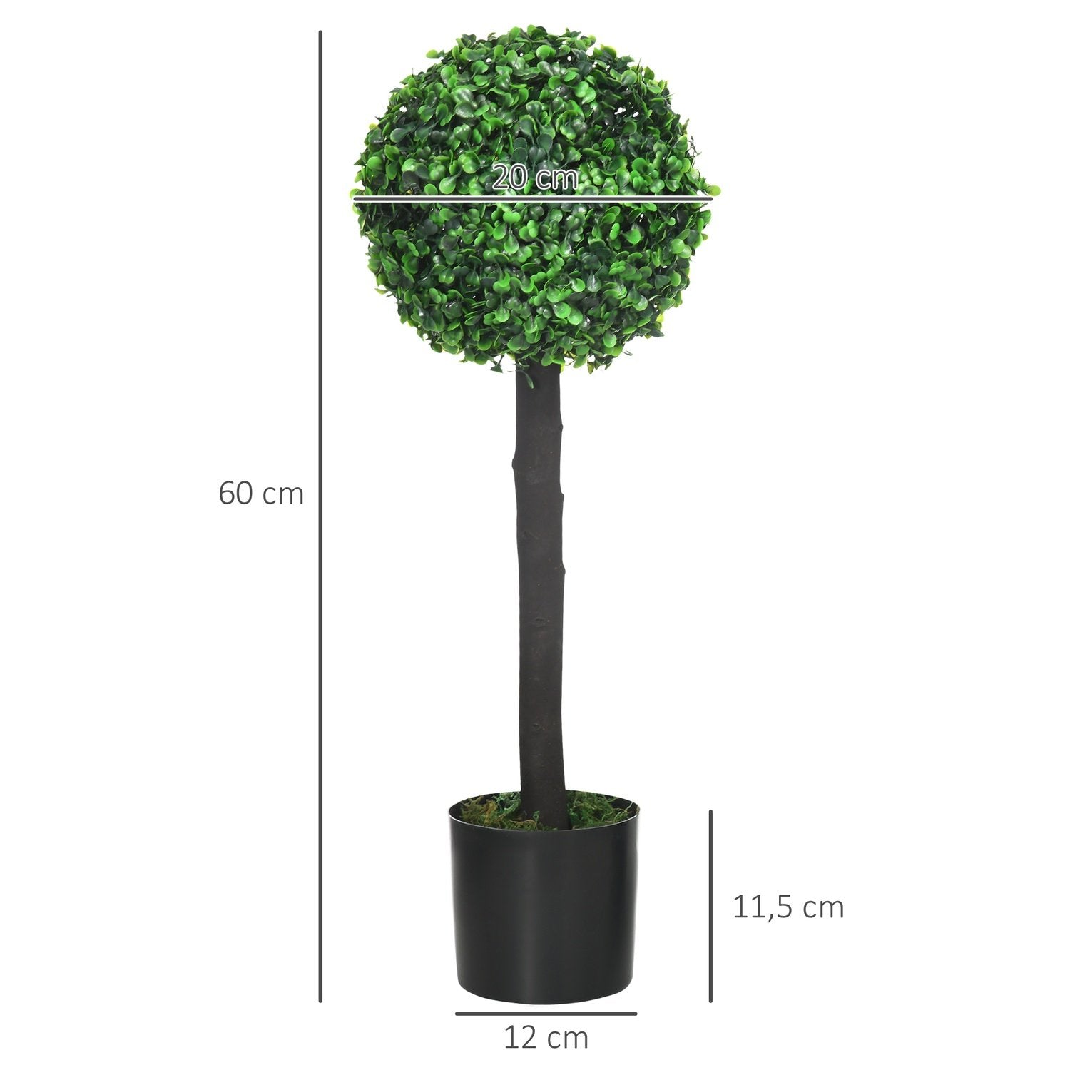 Kunstige planter Sett med 2 UV-bestandige potteplanter 60 Cm kunstig buksbom med blomsterpotte Kunstig tre Peva Green