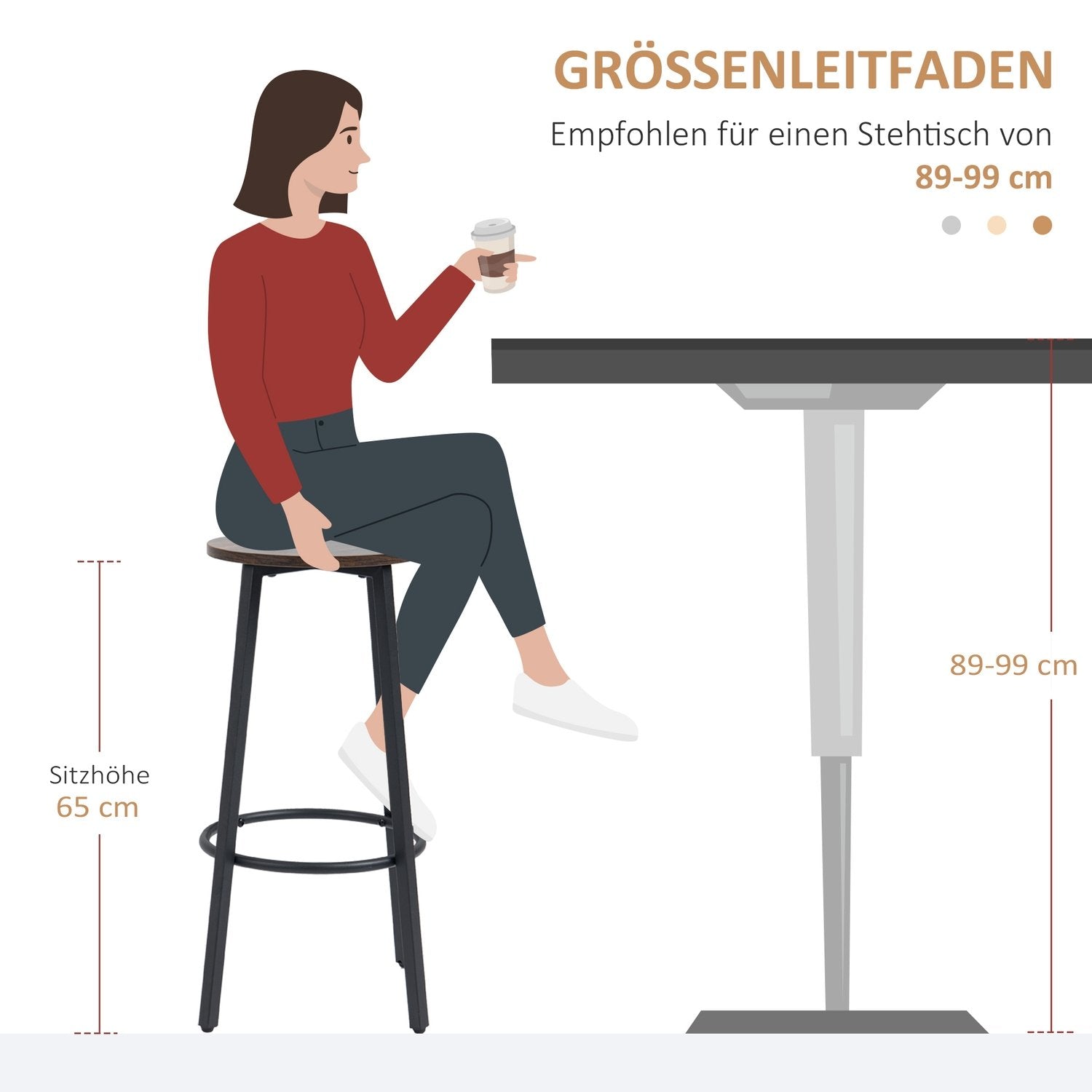 Barkrakker, sett med 2 barkrakker med fotstøtte, benkkrakk med stålramme, industridesign benkkrakk, kjøkkenkrakk, rustikk brun