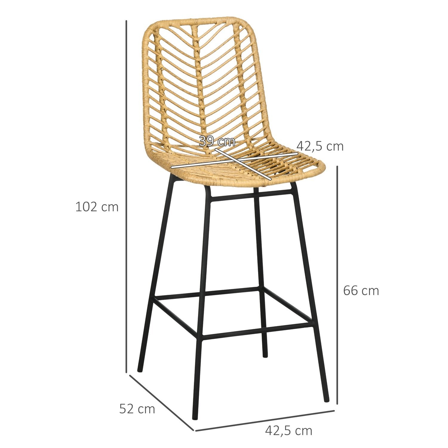 Barkrakker sett med 2, barkrakker i rottinglook, ryggkrakker, Boho Design kjøkkenkrakker, benkekrakker, kjøkken, stål, gul