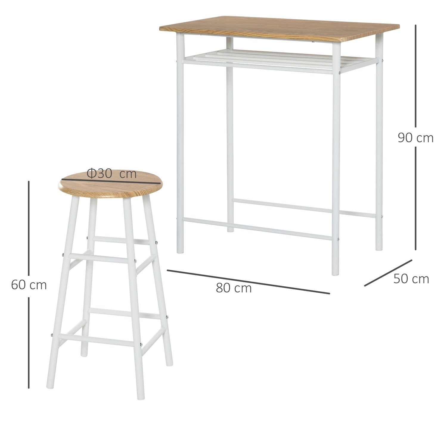 Barbord med stol Kjøkkenbord og stoler med sklisikker dørmatte, barbord og barstol med oppbevaringshylle, Mdf/stål