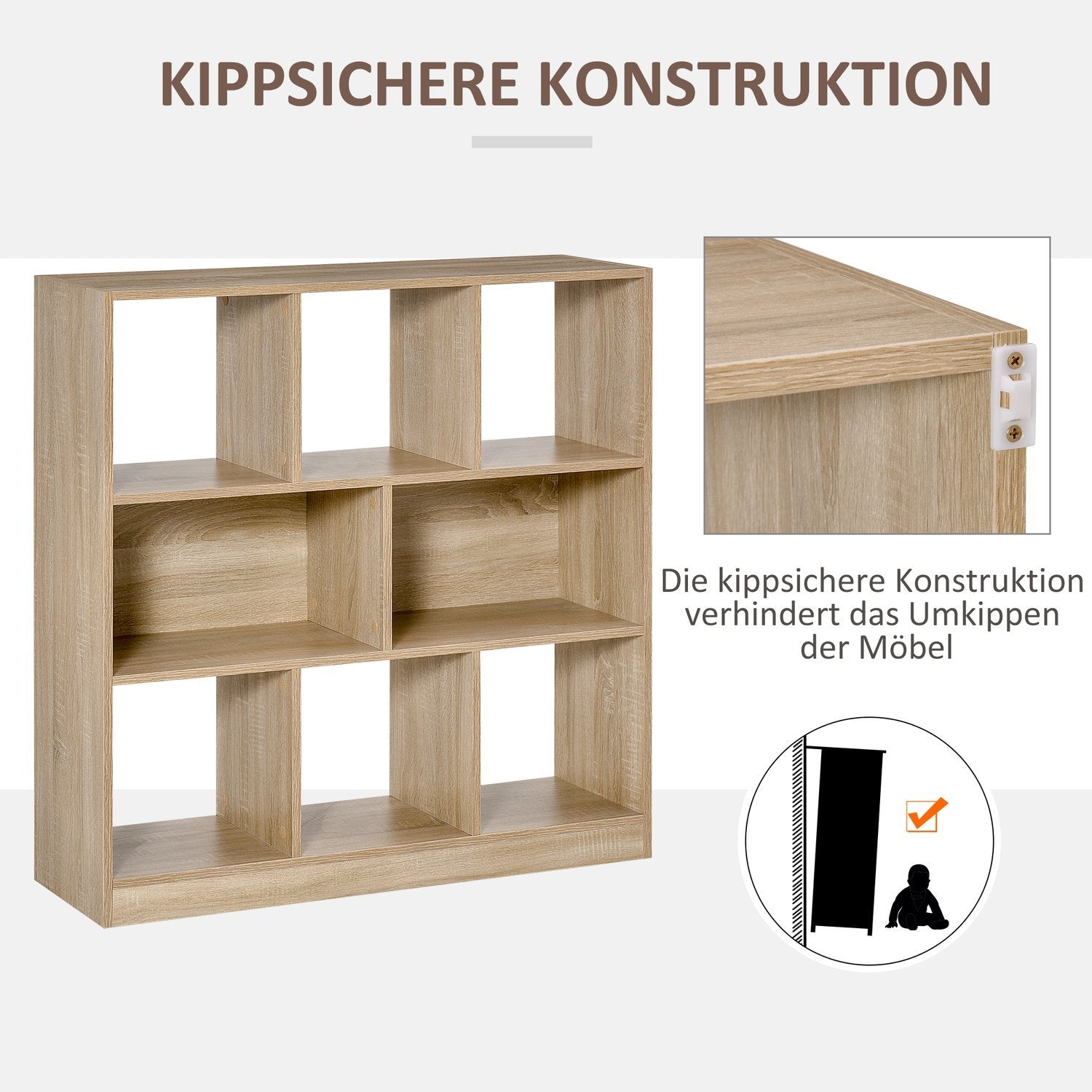 Bokhylle Naturlig 3-lags oppbevaringshylle, kontorhylle, displayhylle for hjemmekontor/stue, 97,5X30X100Cm