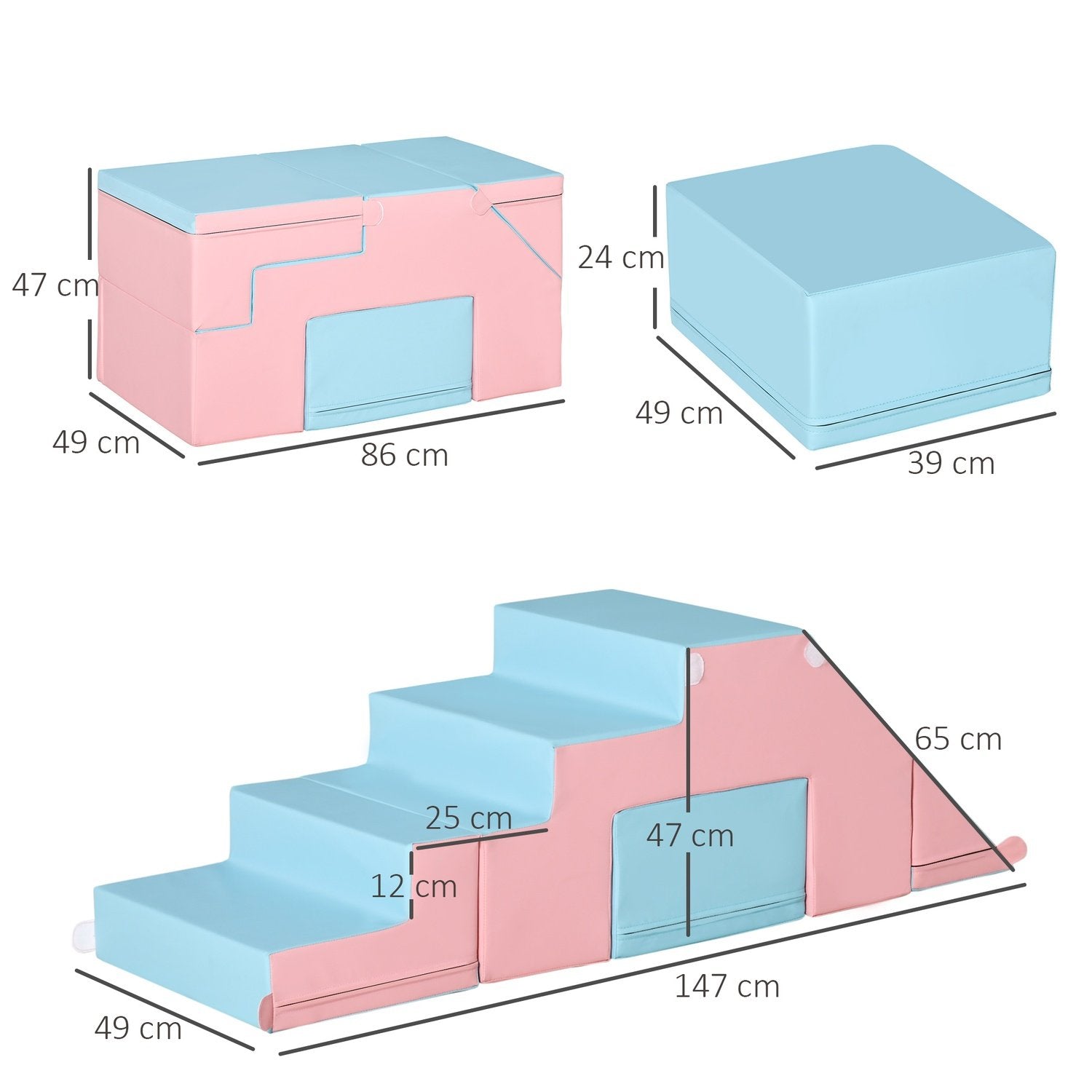 Byggeklosssett med 2 byggeklosser Bord og stolsett Slide Rekonfigurerbart design Byggeleke Skumblokker 12-36 måneder Epe Rosa + Blå